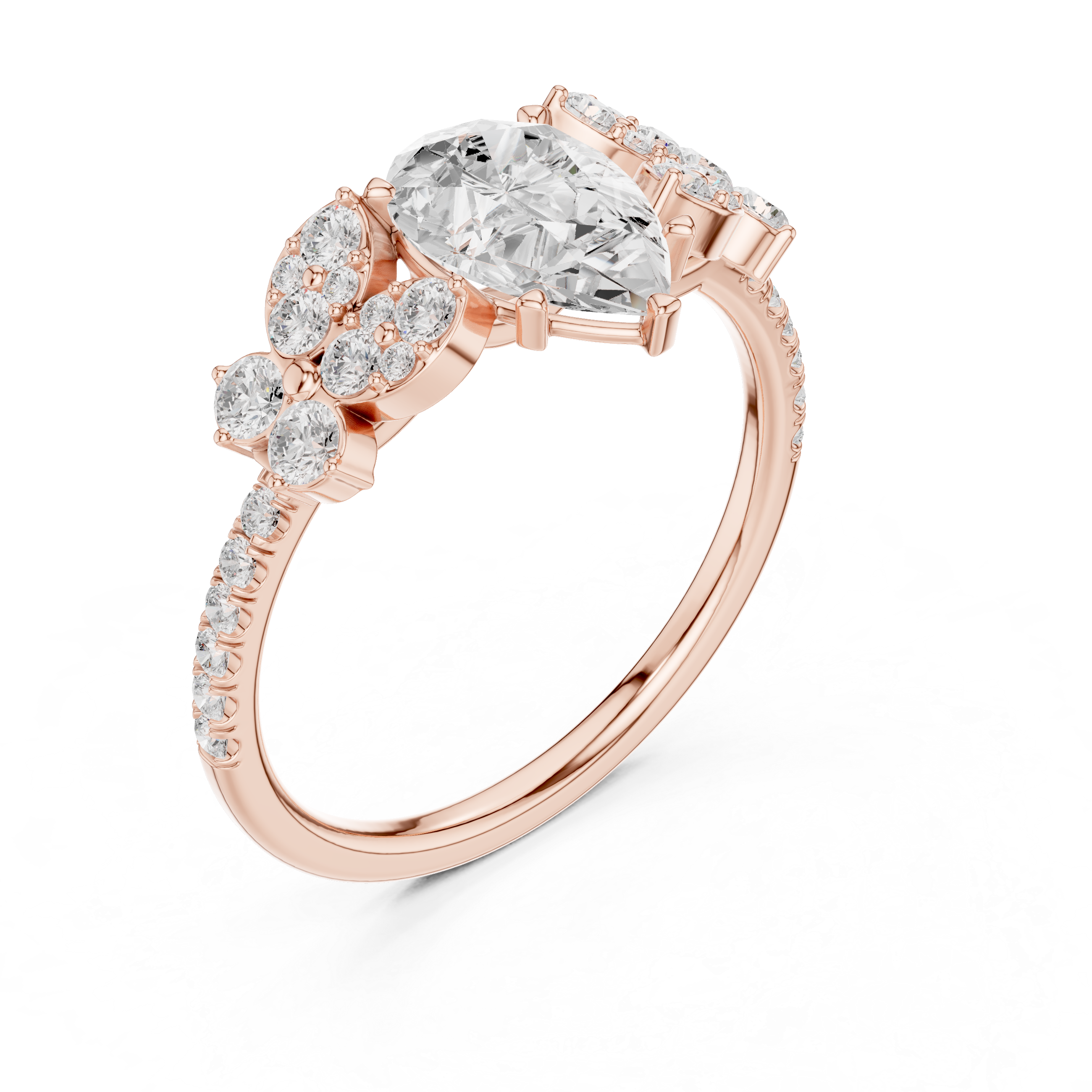 Vintage-Inspired Pear Engagement Ring with Floral Diamond Clusters