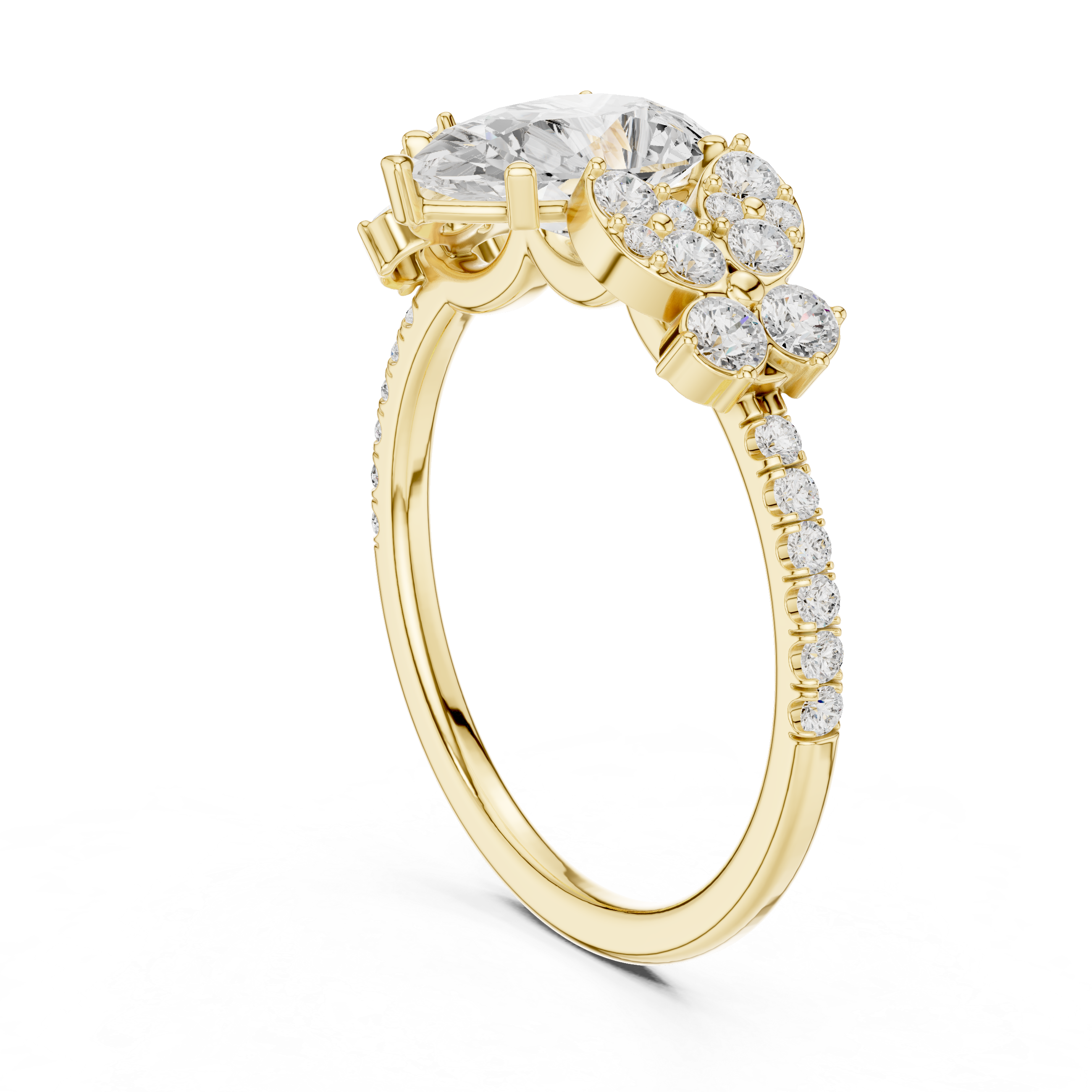 Vintage-Inspired Pear Engagement Ring with Floral Diamond Clusters