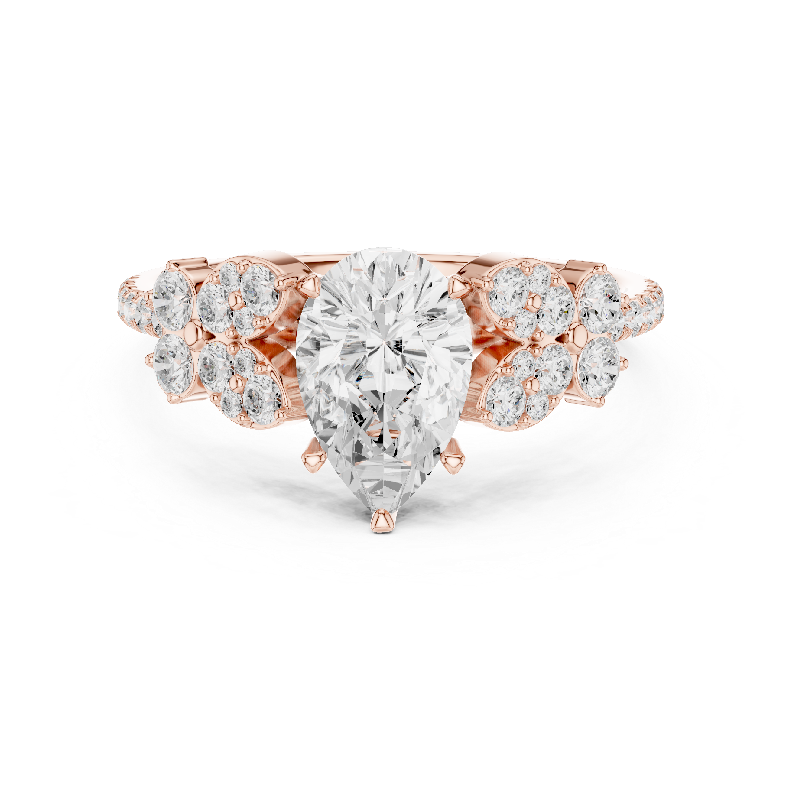 Vintage-Inspired Pear Engagement Ring with Floral Diamond Clusters