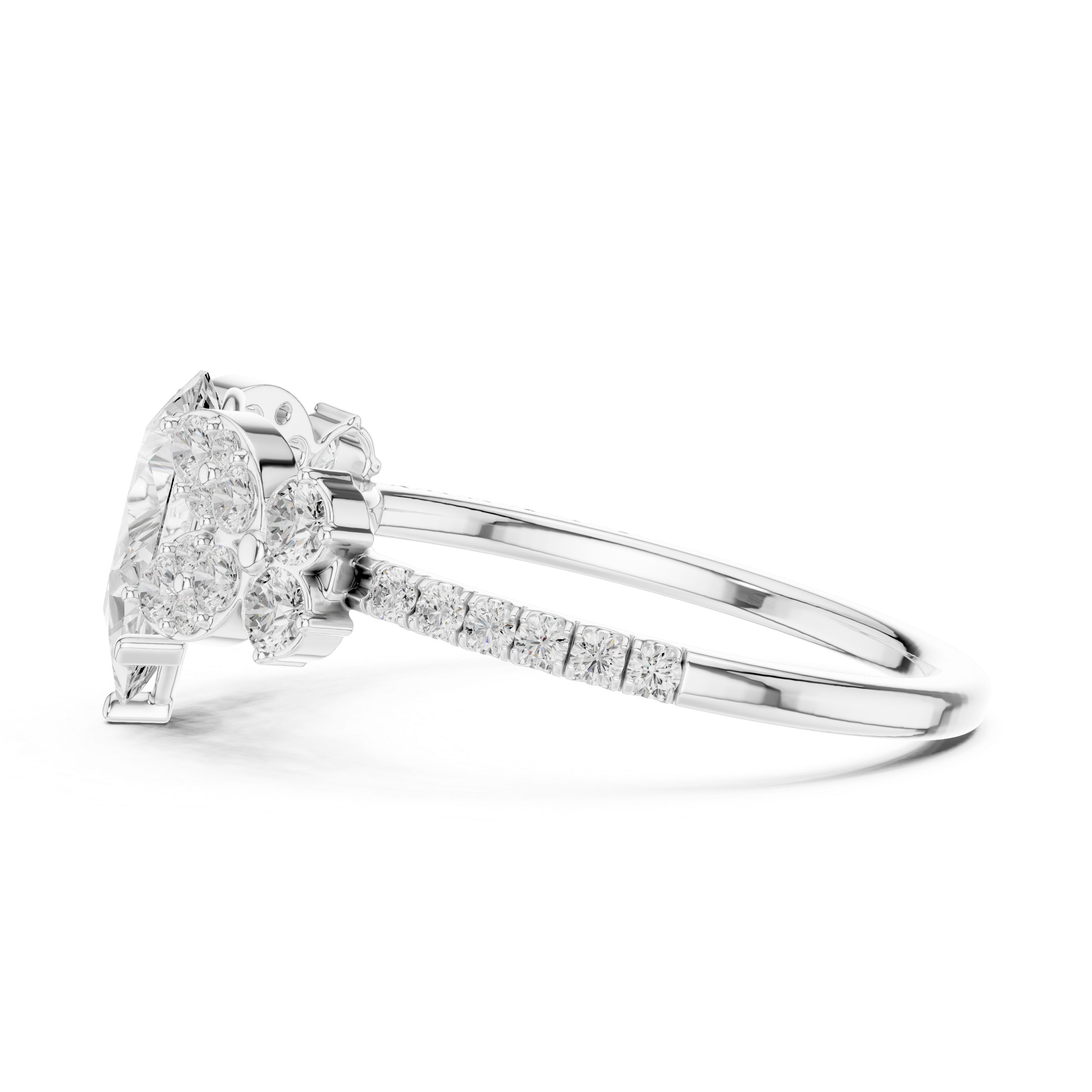Vintage-Inspired Pear Engagement Ring with Floral Diamond Clusters