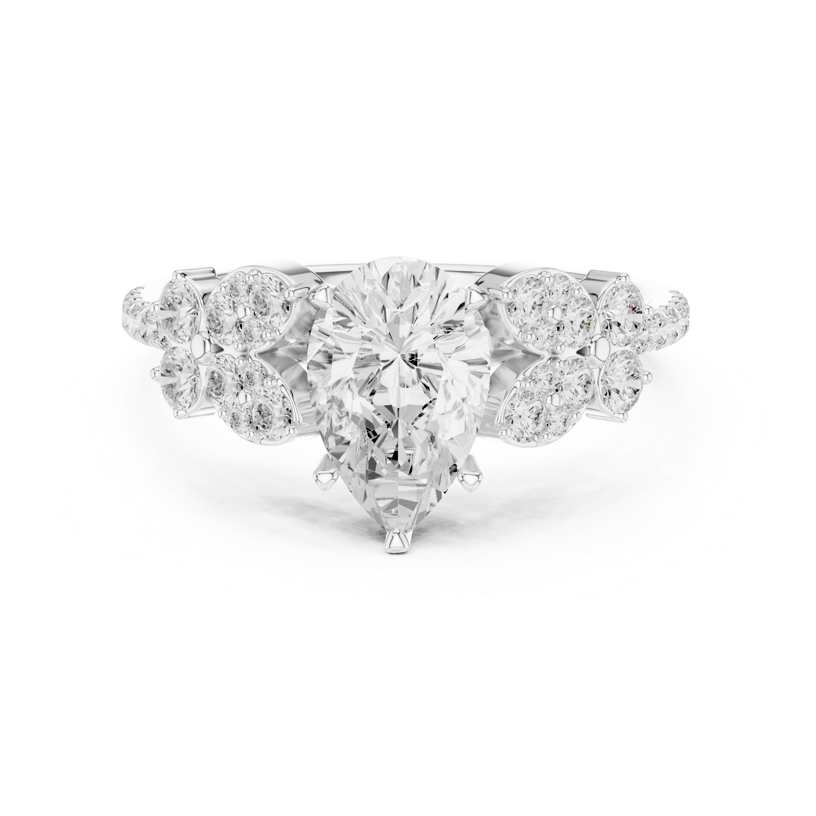 Vintage-Inspired Pear Engagement Ring with Floral Diamond Clusters