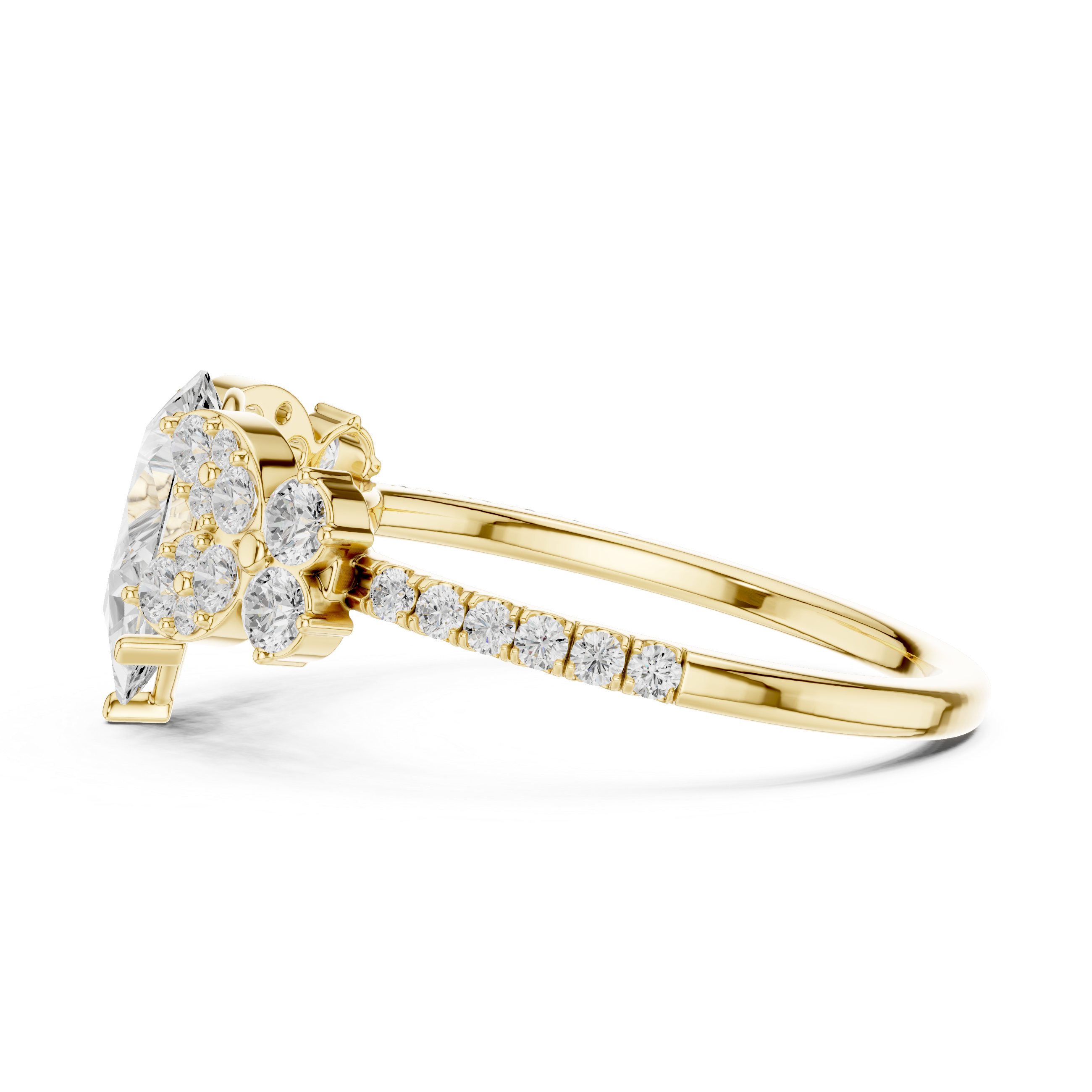 Vintage-Inspired Pear Engagement Ring with Floral Diamond Clusters