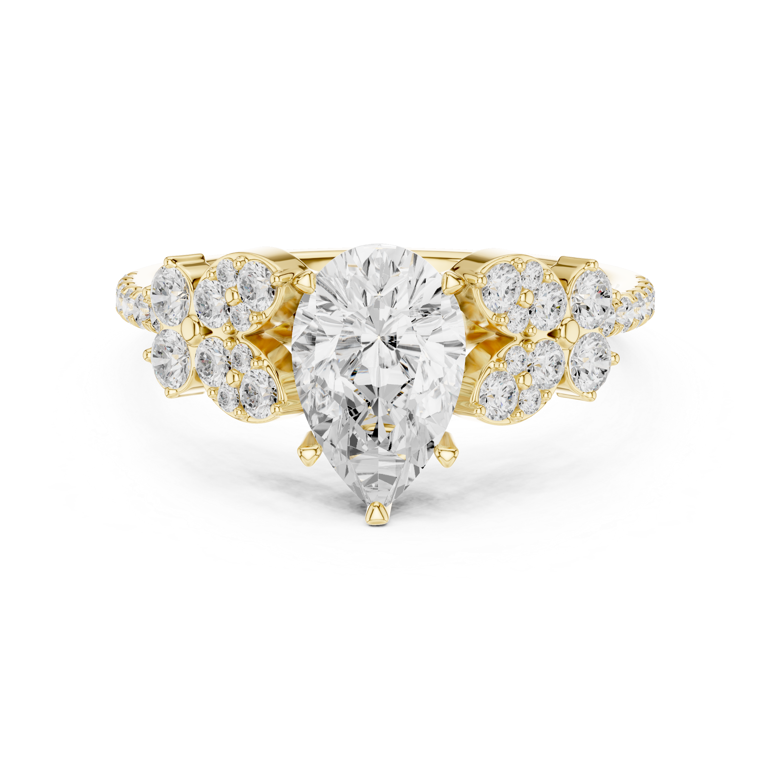 Vintage-Inspired Pear Engagement Ring with Floral Diamond Clusters