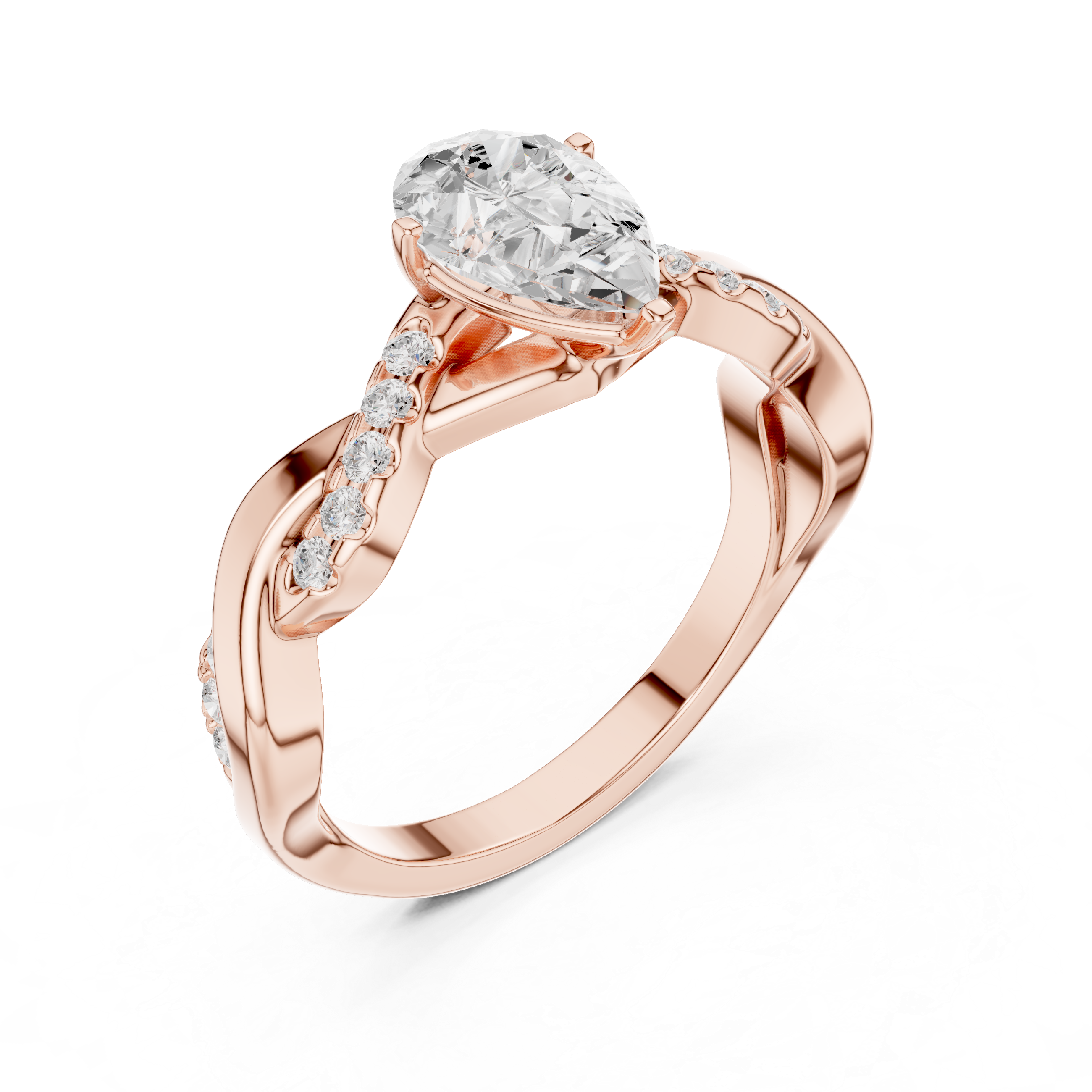 Twisted Pear Engagement Ring with Diamond Accent Shoulders