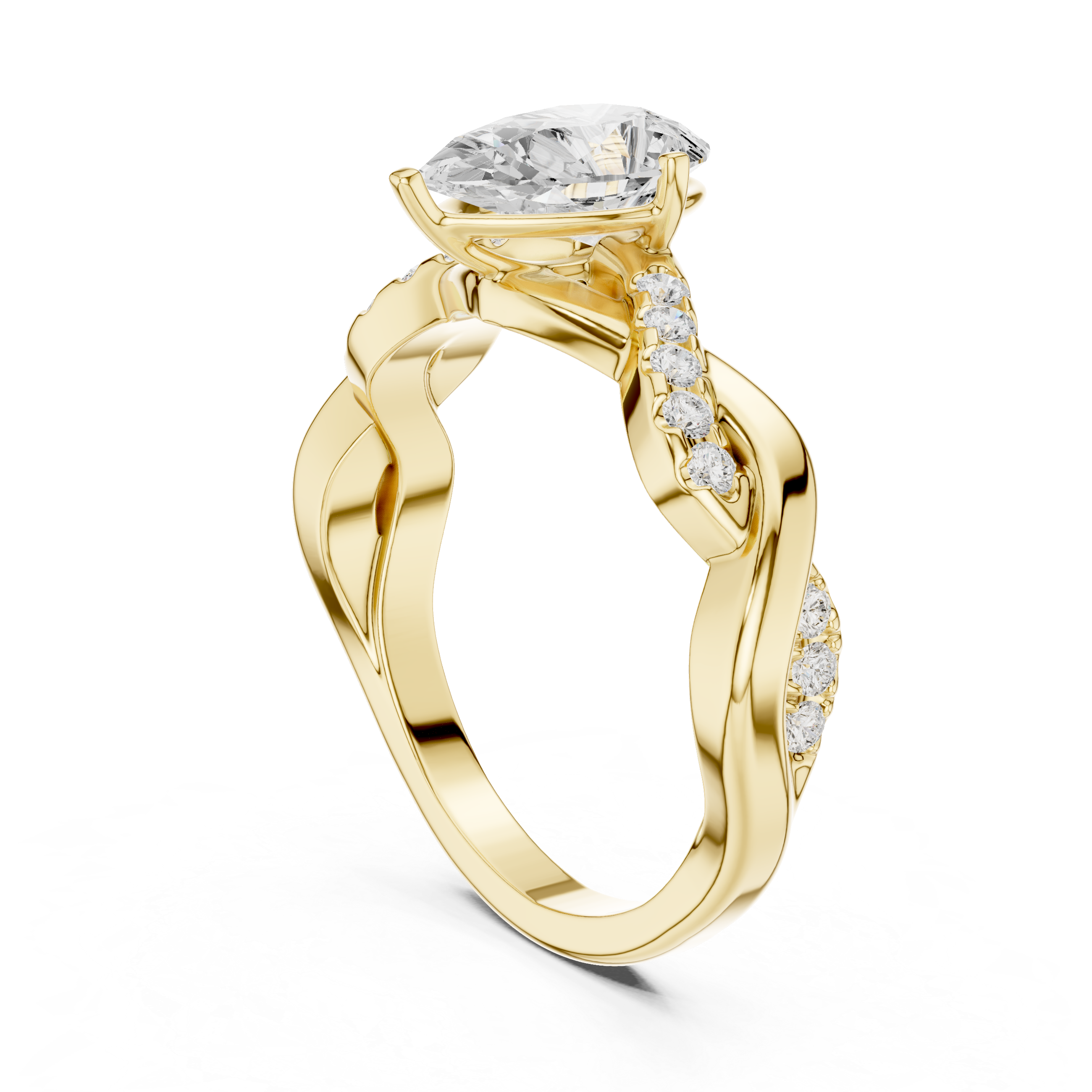 Twisted Pear Engagement Ring with Diamond Accent Shoulders