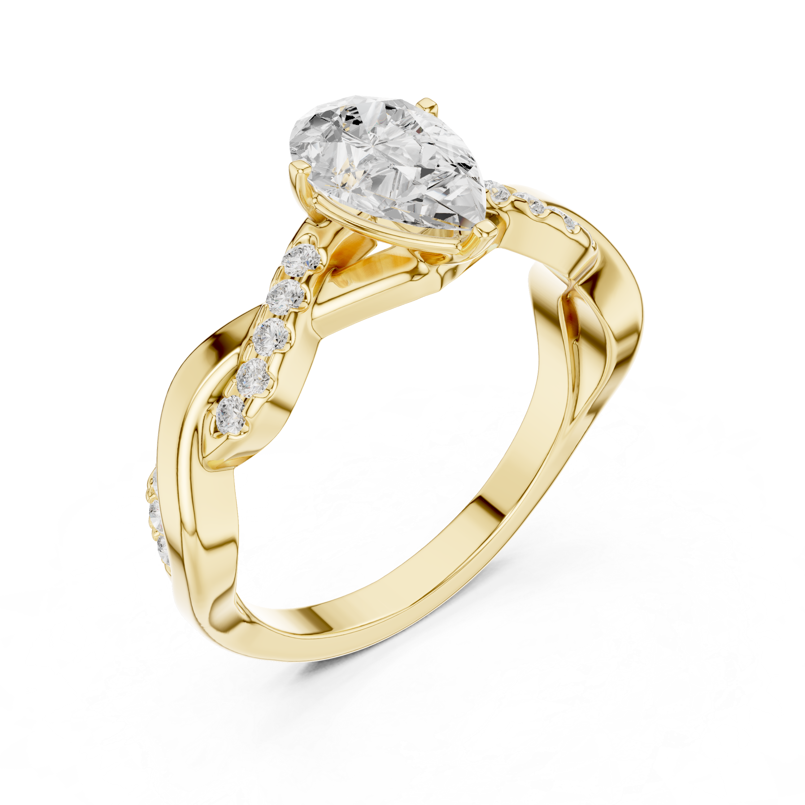 Twisted Pear Engagement Ring with Diamond Accent Shoulders