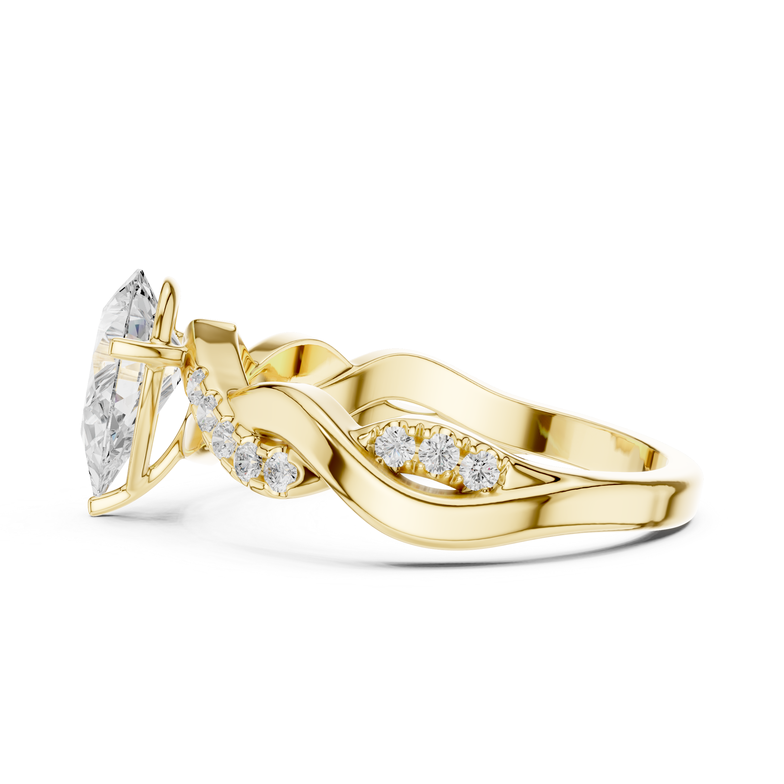 Twisted Pear Engagement Ring with Diamond Accent Shoulders