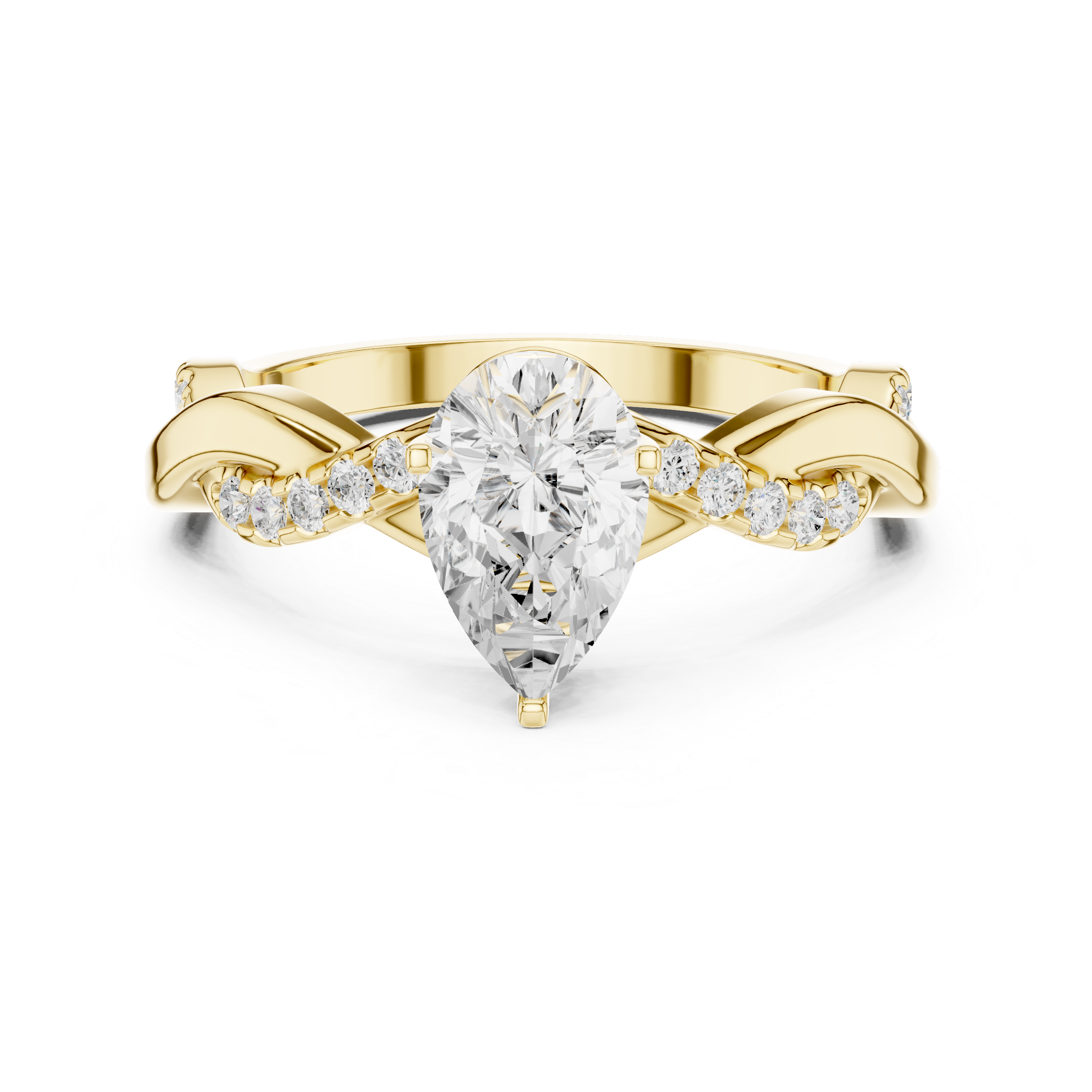 Twisted Pear Engagement Ring with Diamond Accent Shoulders