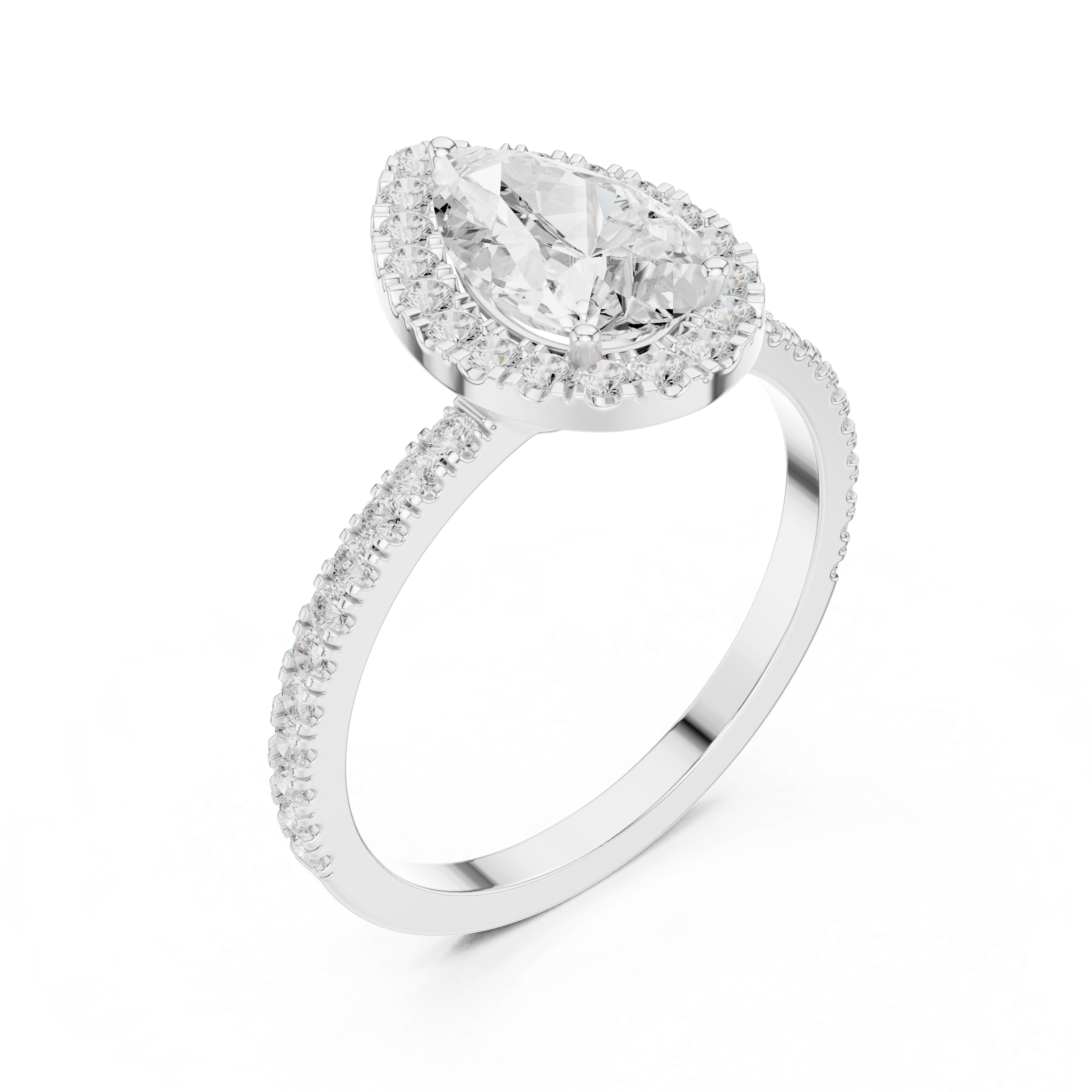 Pear Halo Engagement Ring with Pavé Diamond Band