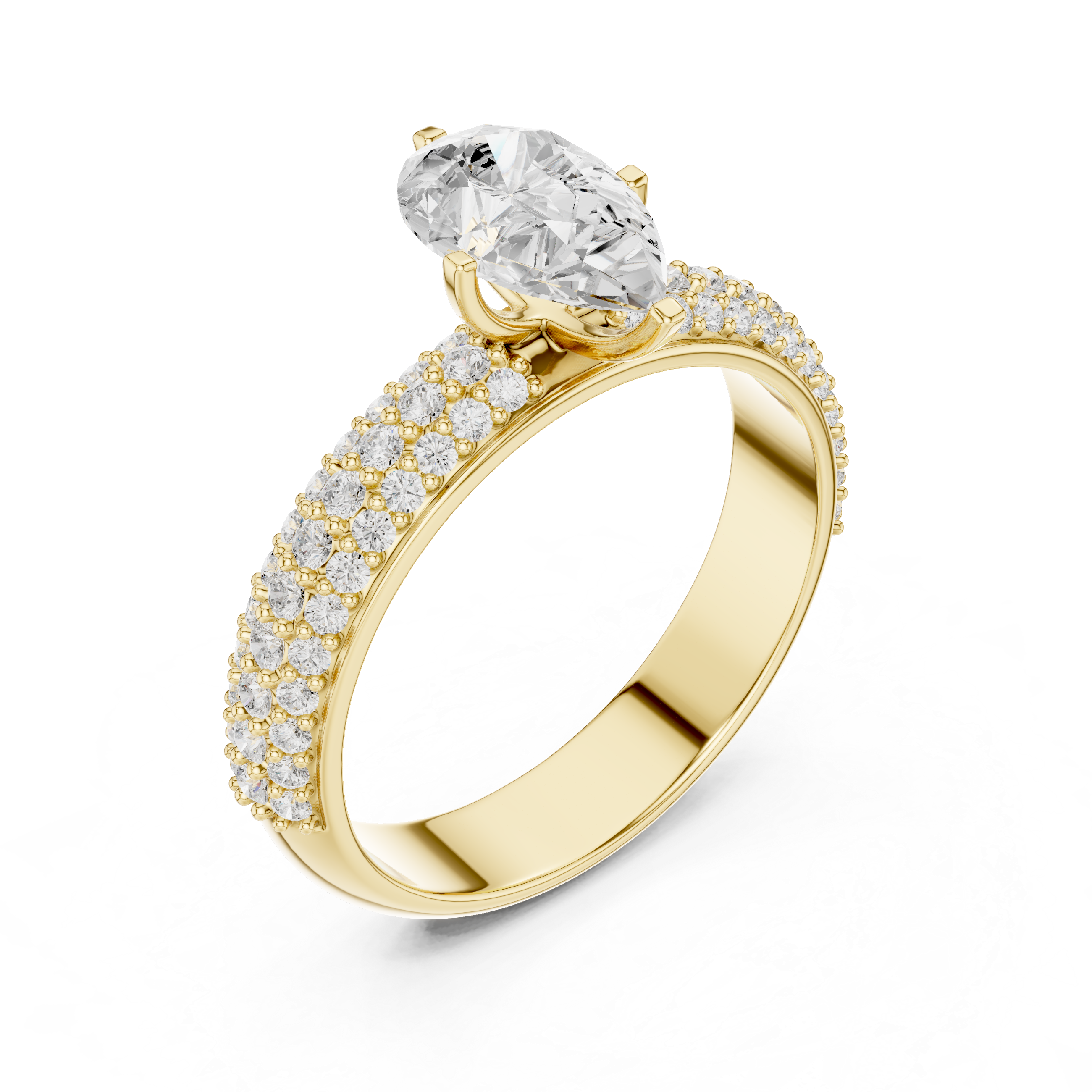 Pear Cut Engagement Ring with Triple Row Pavé Diamond Band