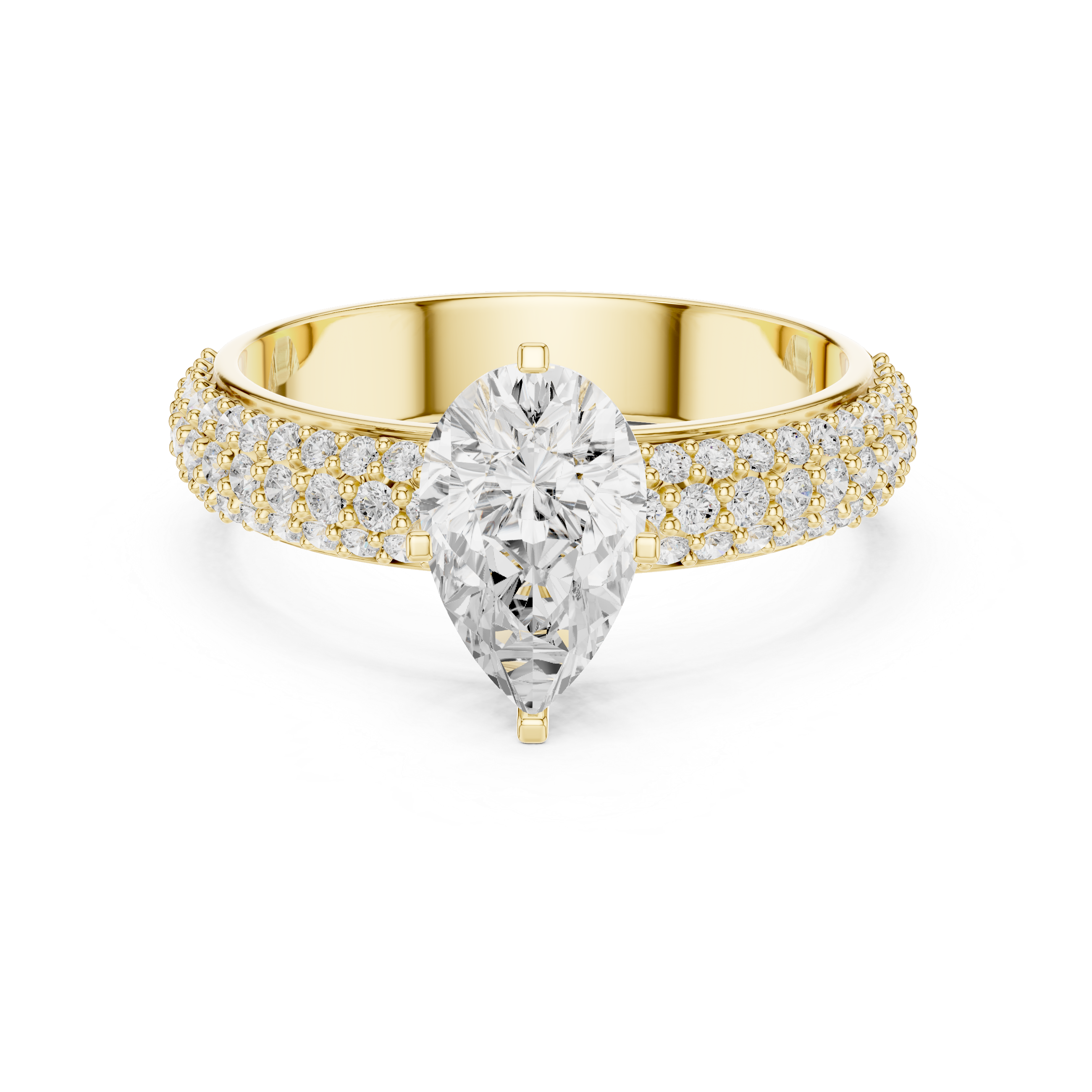Pear Cut Engagement Ring with Triple Row Pavé Diamond Band