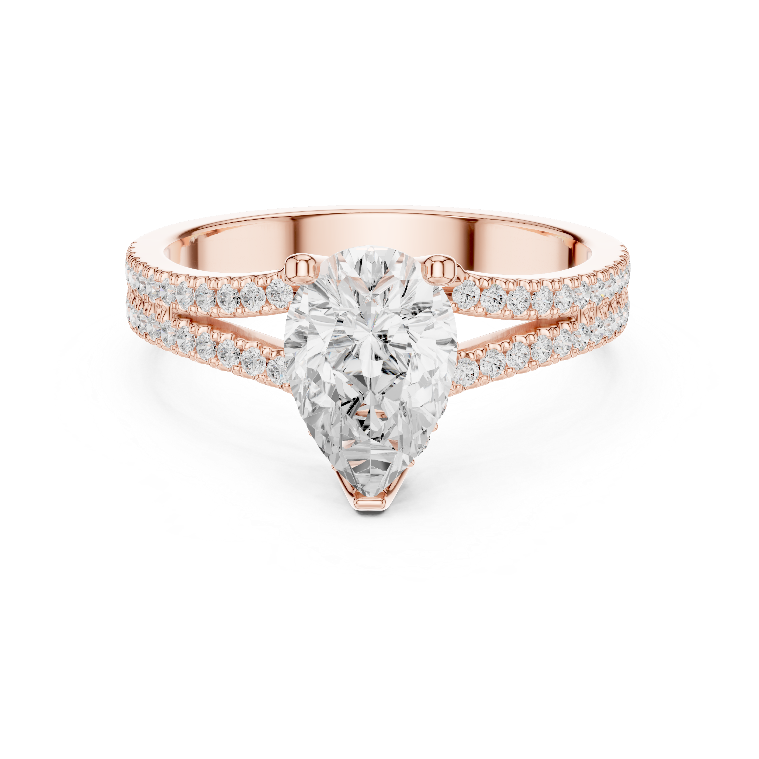Pear Cut Split Shank Engagement Ring with Double Pavé Diamond Band