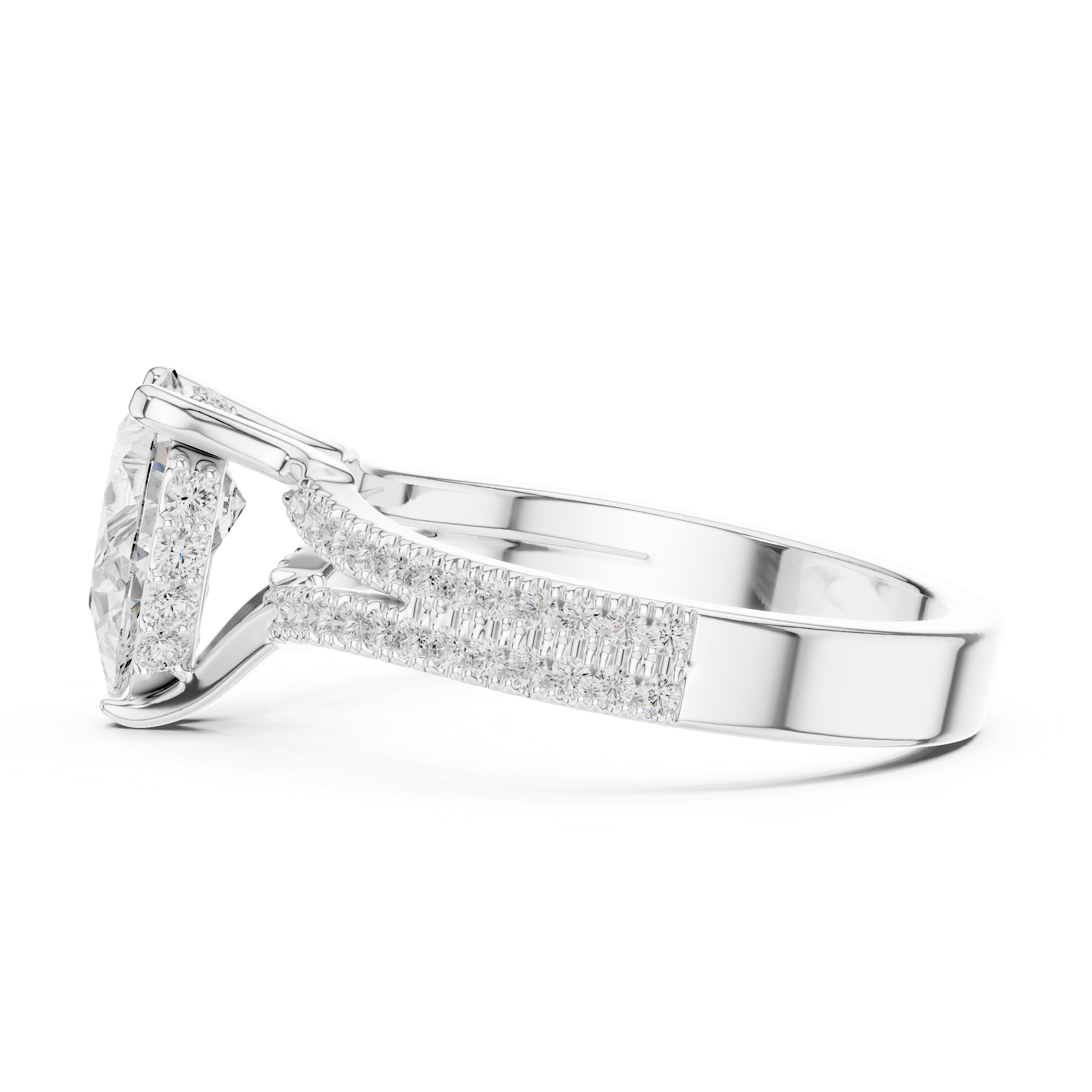 Pear Cut Split Shank Engagement Ring with Double Pavé Diamond Band