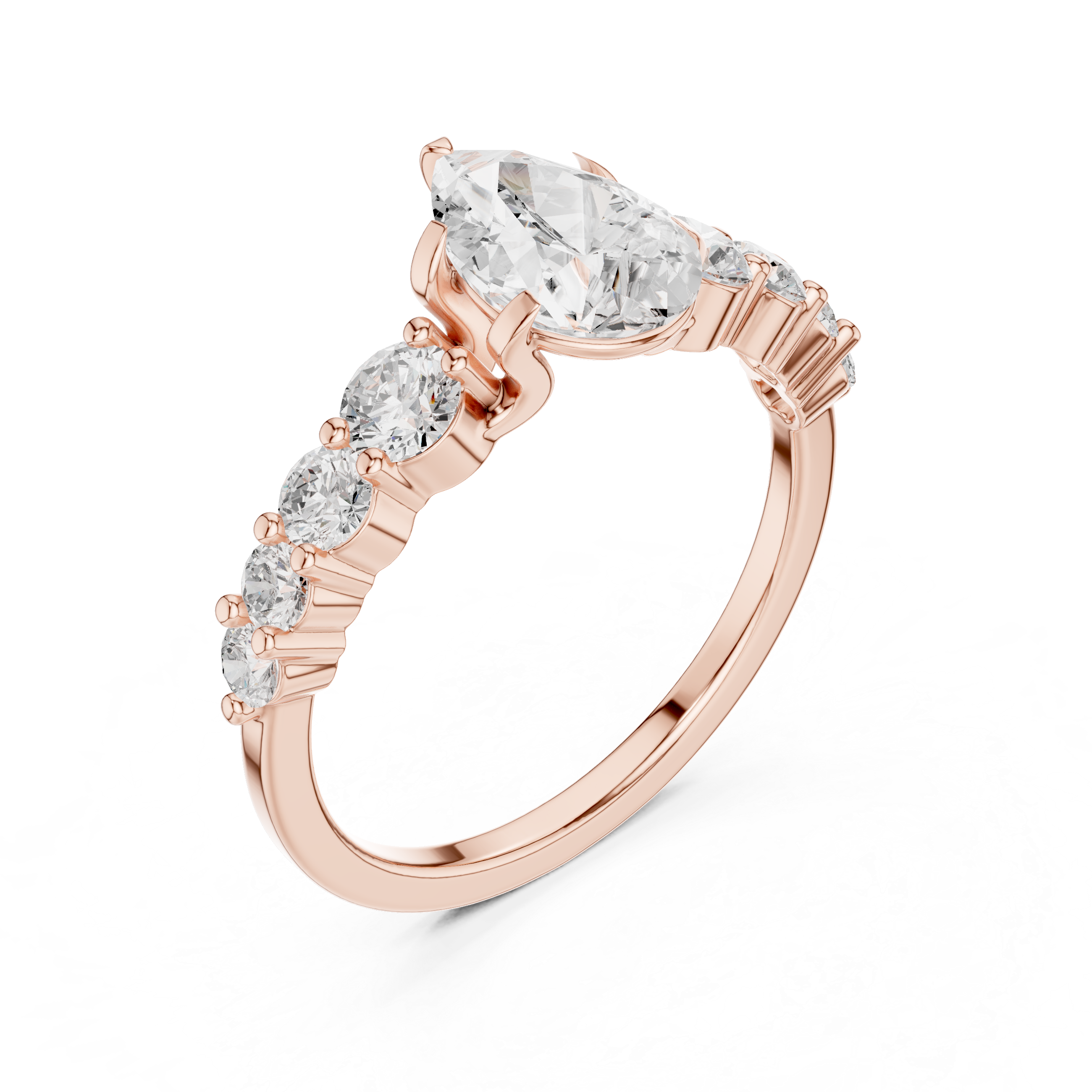Pear Diamond Three-Stone Engagement Ring with Graduated Side Diamonds
