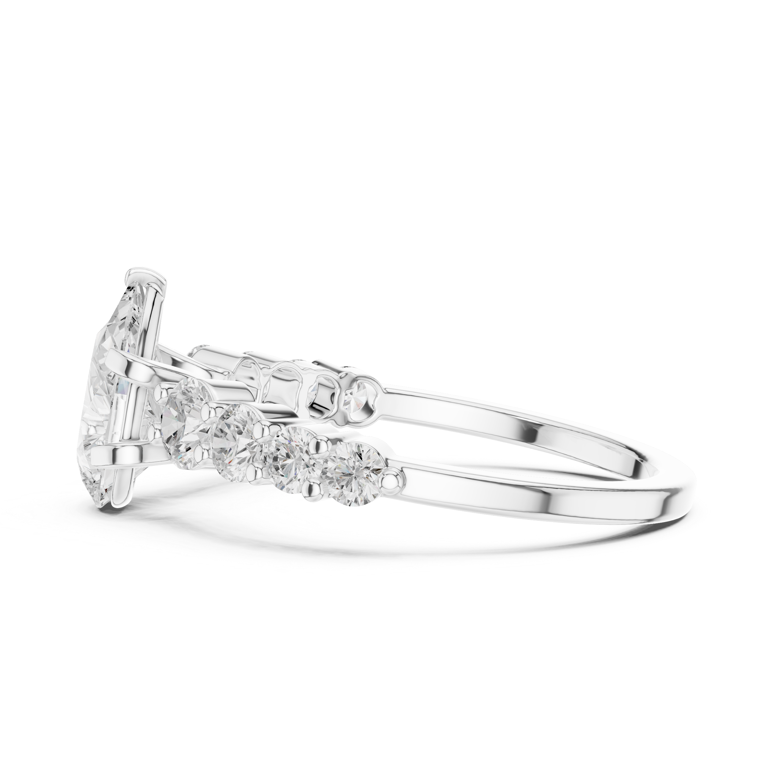 Pear Diamond Three-Stone Engagement Ring with Graduated Side Diamonds