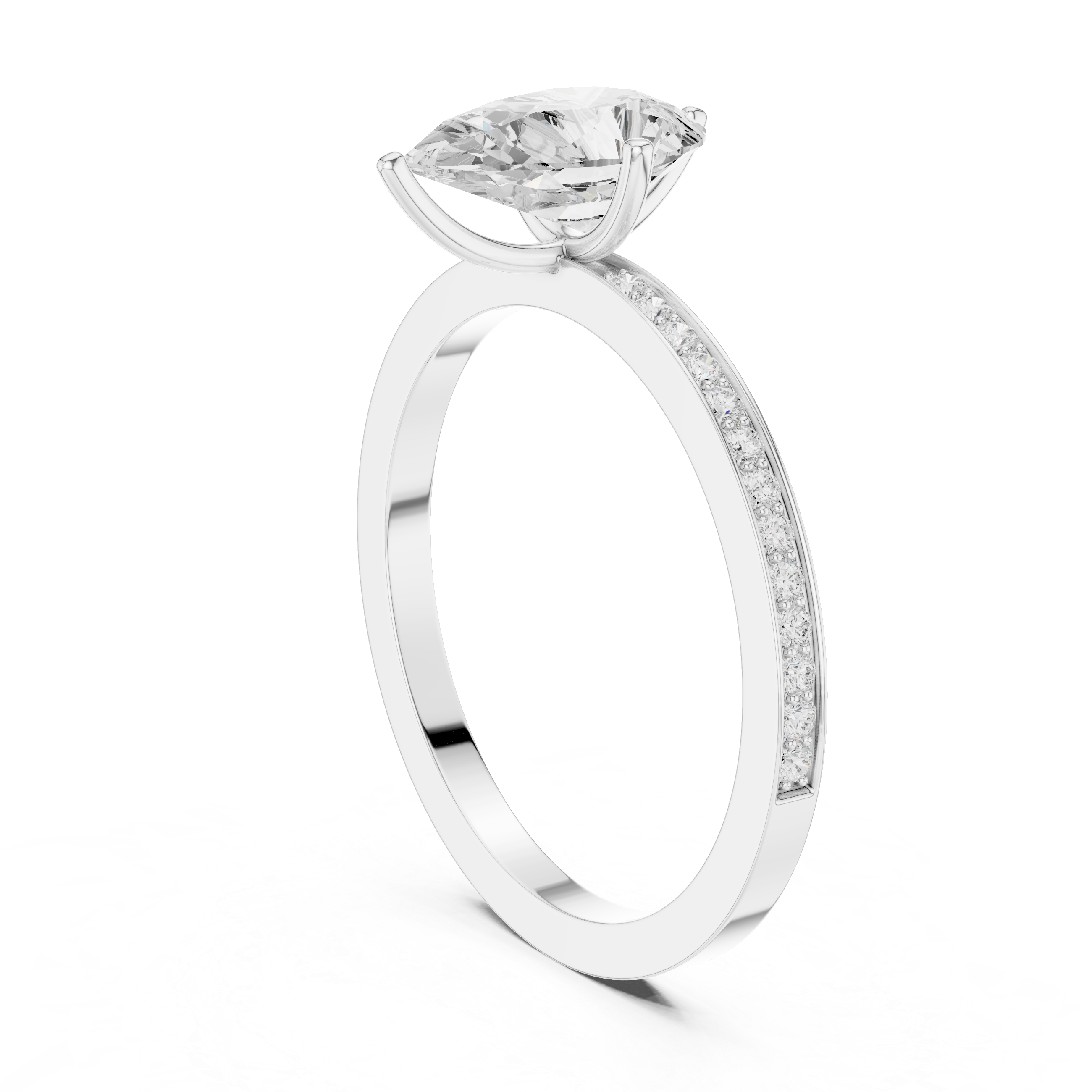 Classic Pear Solitaire Engagement Ring with Pavé Band