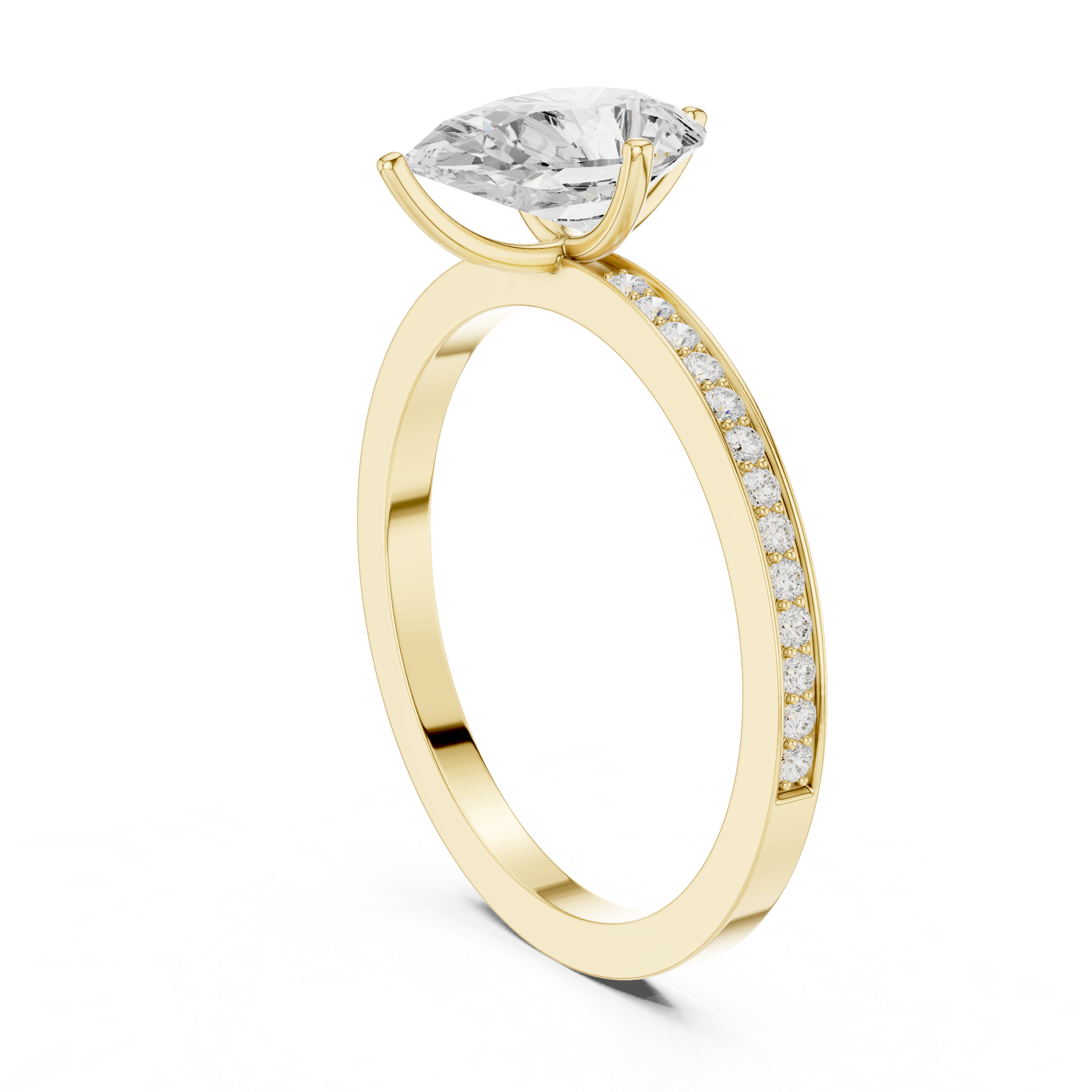 Classic Pear Solitaire Engagement Ring with Pavé Band