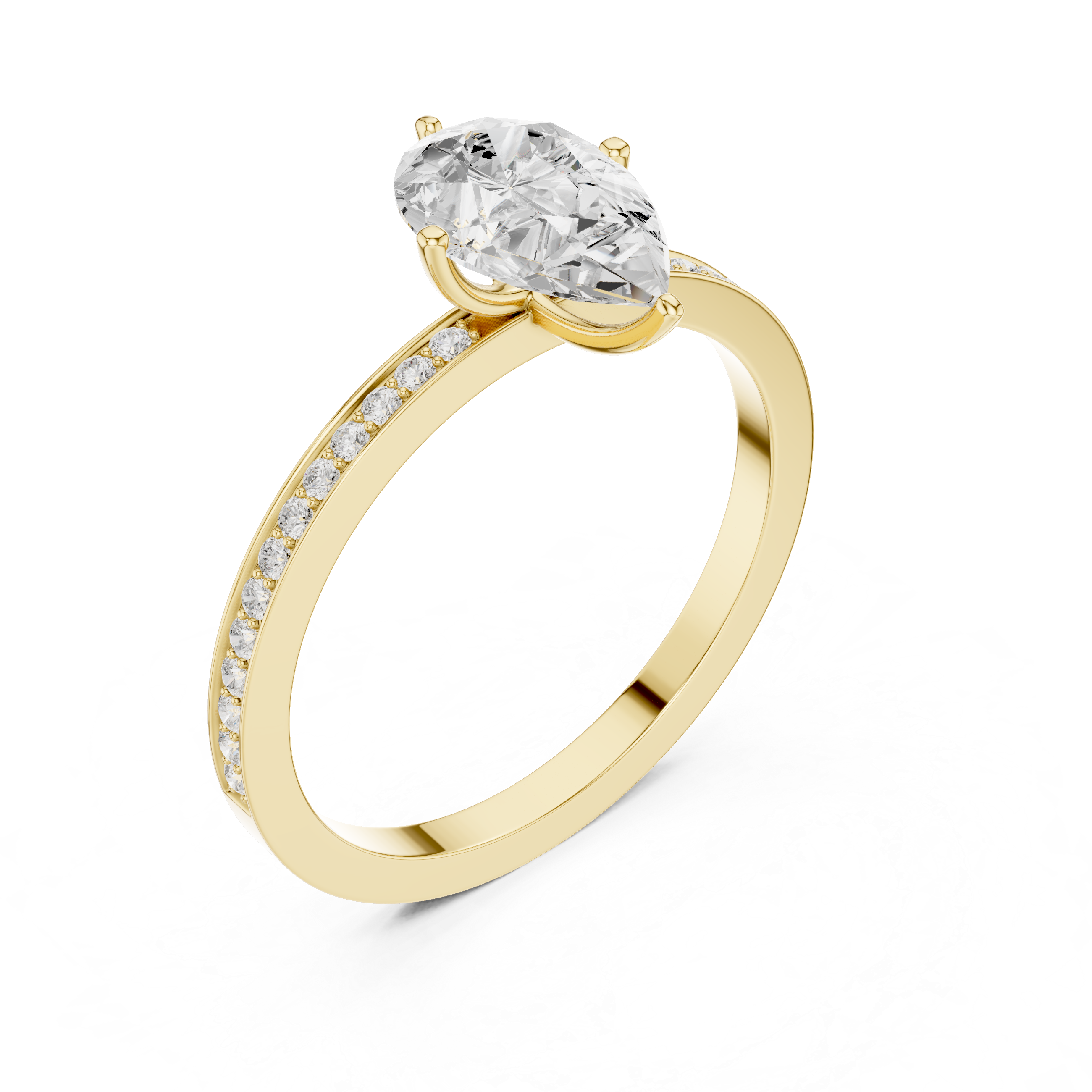 Classic Pear Solitaire Engagement Ring with Pavé Band