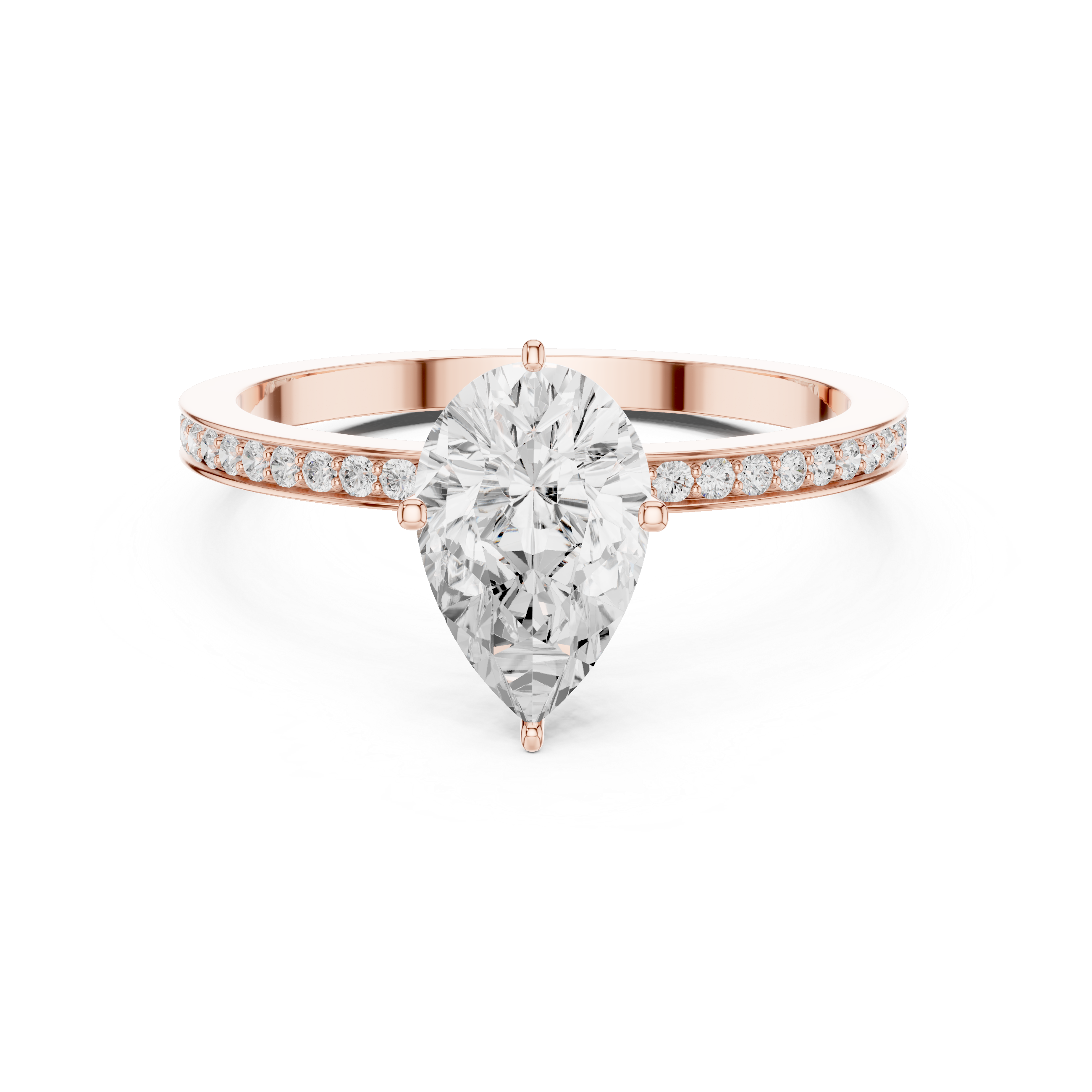 Classic Pear Solitaire Engagement Ring with Pavé Band