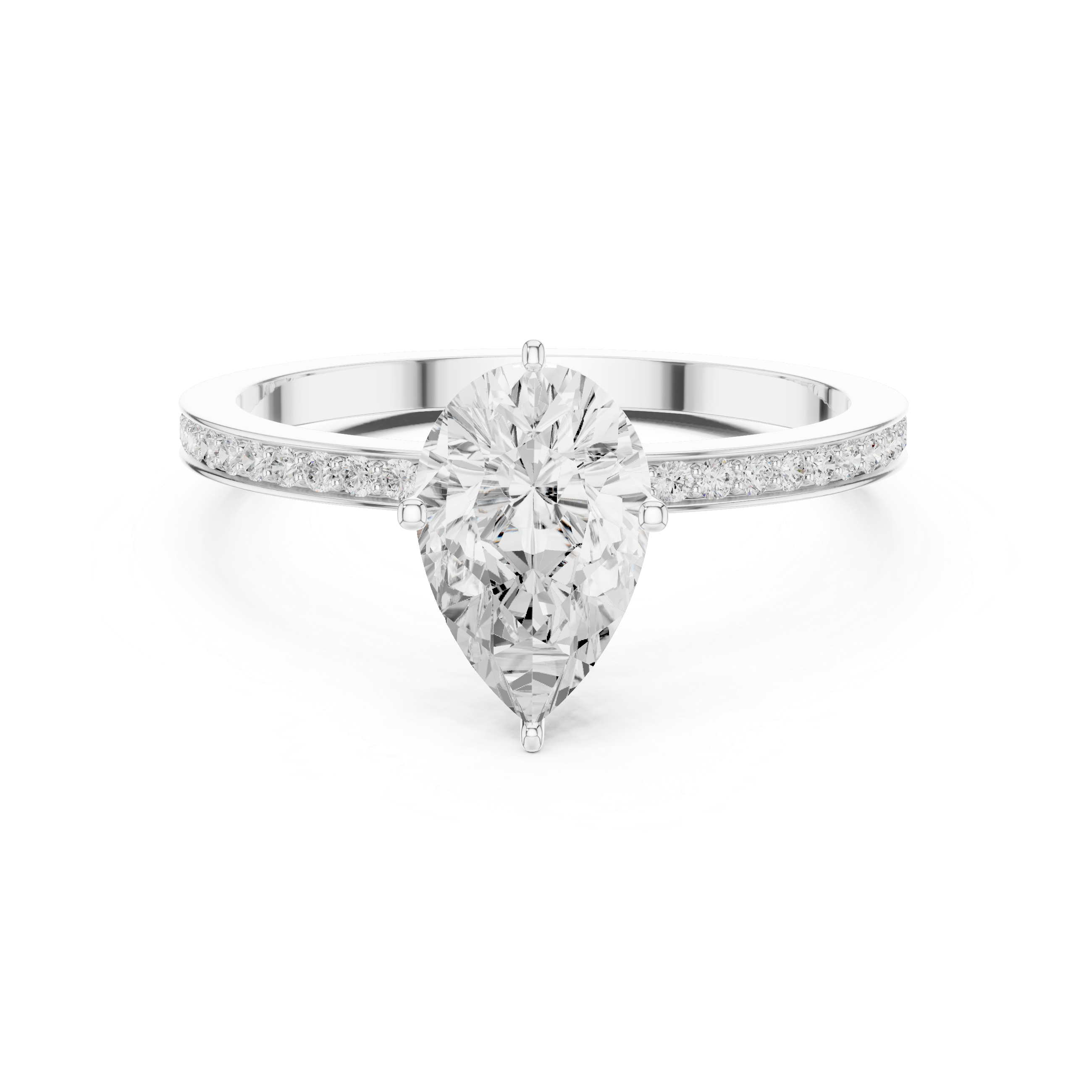 Classic Pear Solitaire Engagement Ring with Pavé Band