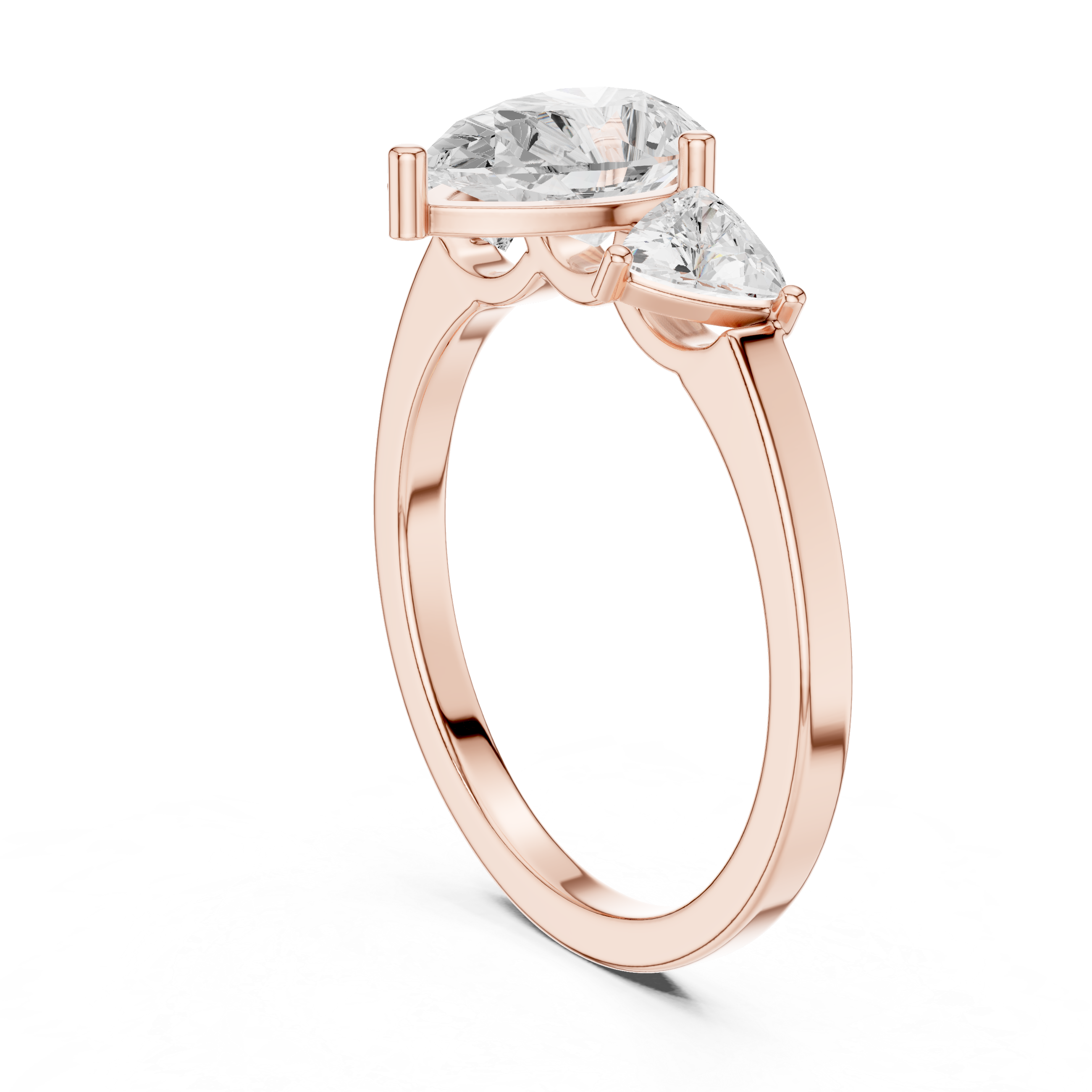 Three Stone Pear & Trillion Diamond Engagement Ring