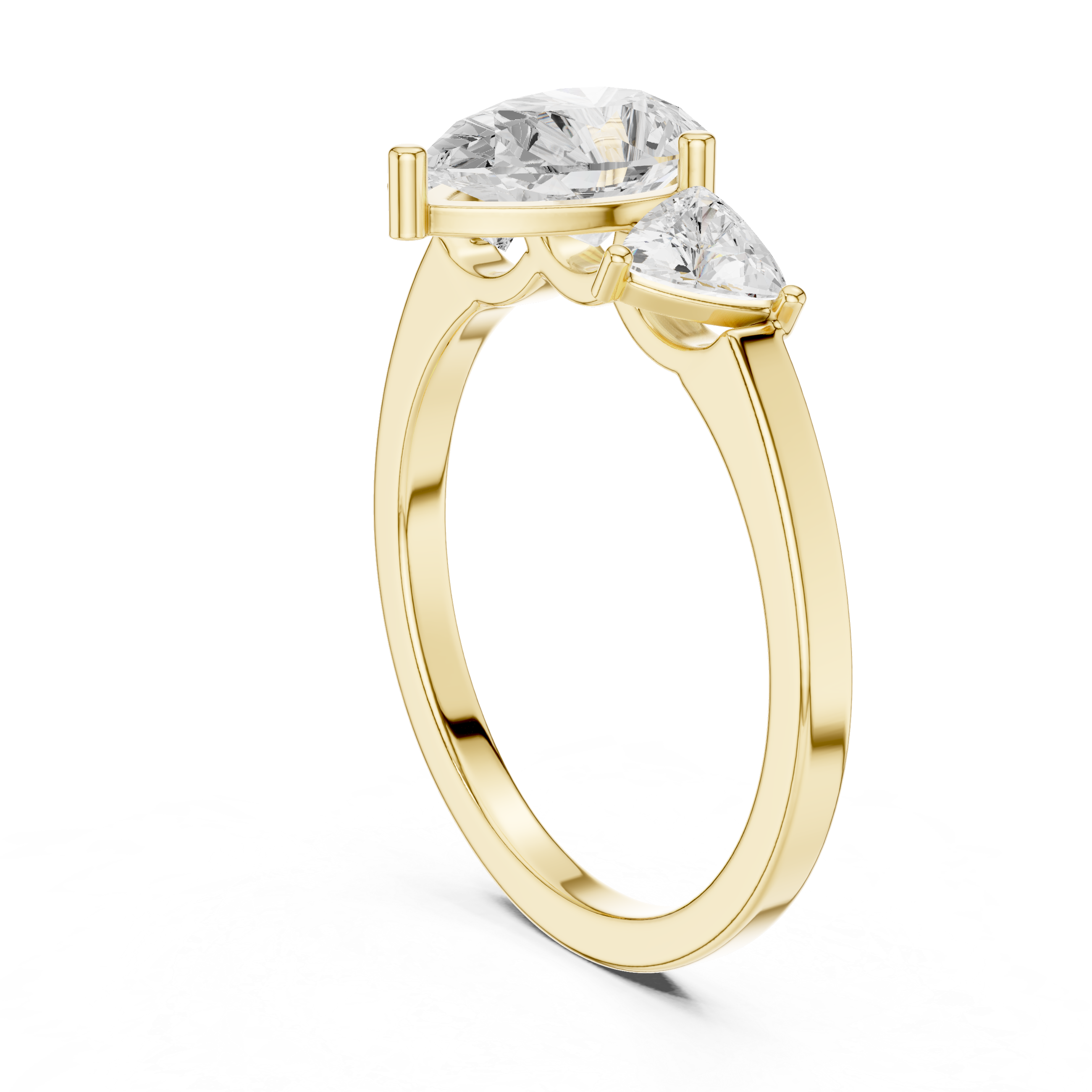 Three Stone Pear & Trillion Diamond Engagement Ring