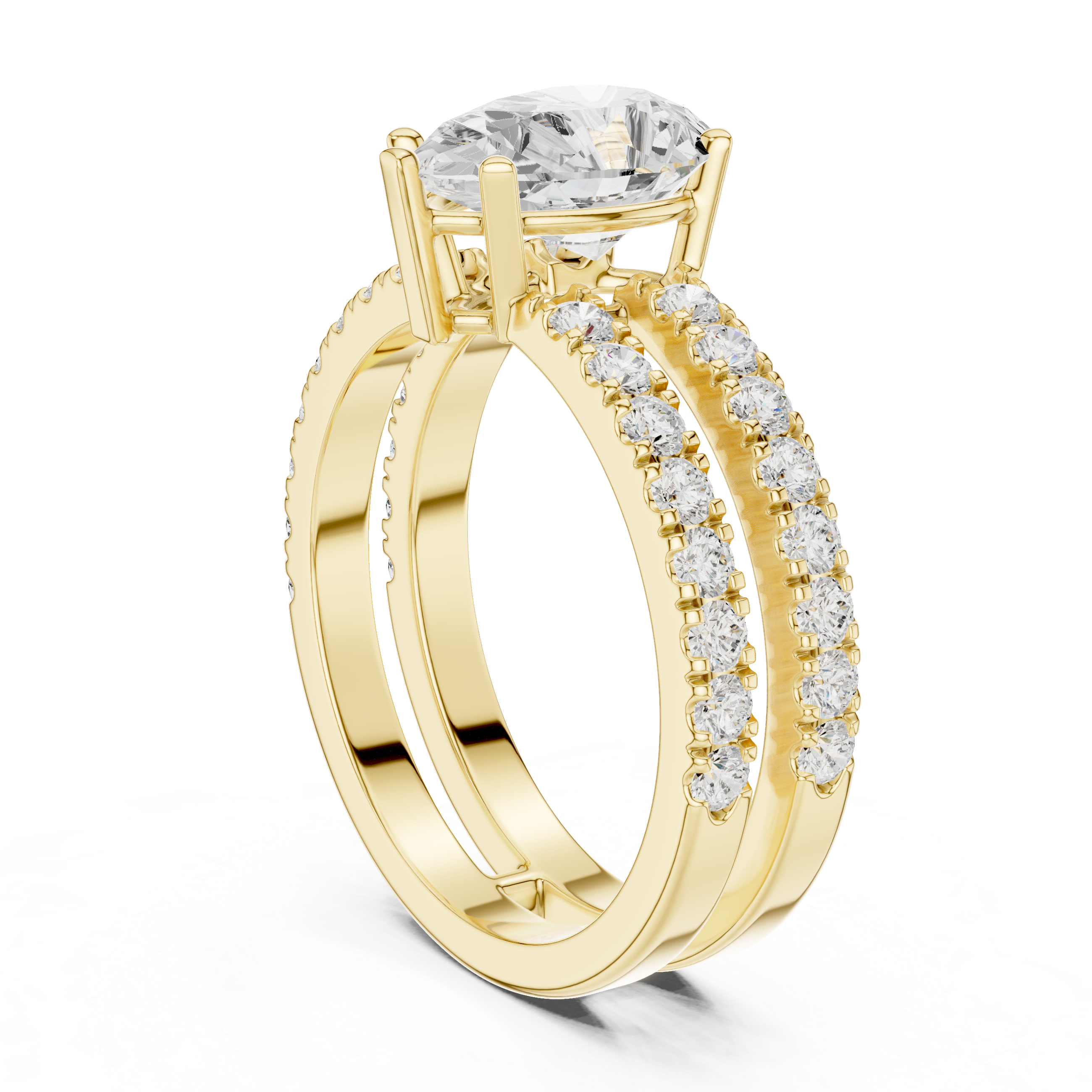 Double Pavé Pear Cut Engagement Ring with Split Shank Diamond Band