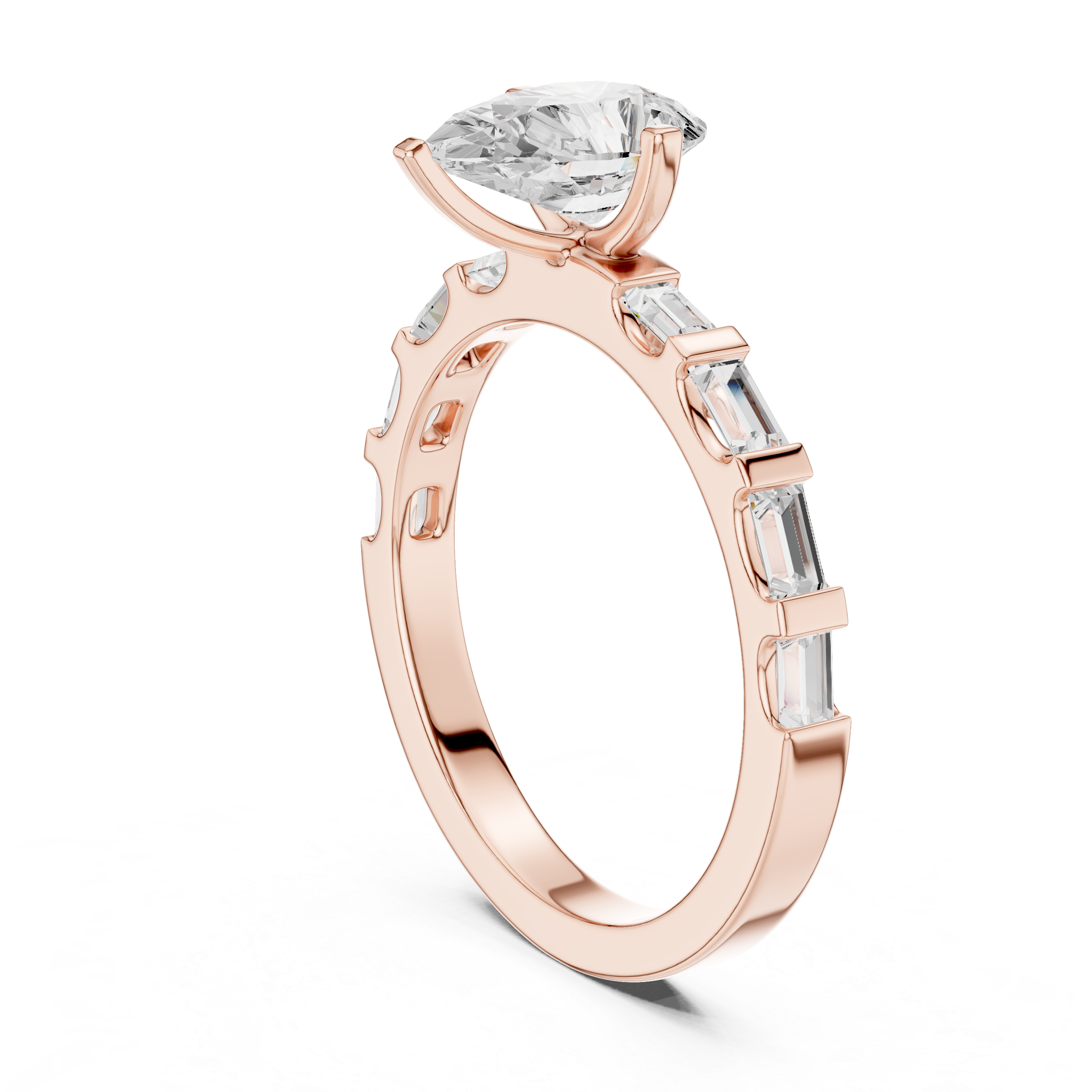 Pear Cut Solitaire Engagement Ring with Baguette Diamond Band