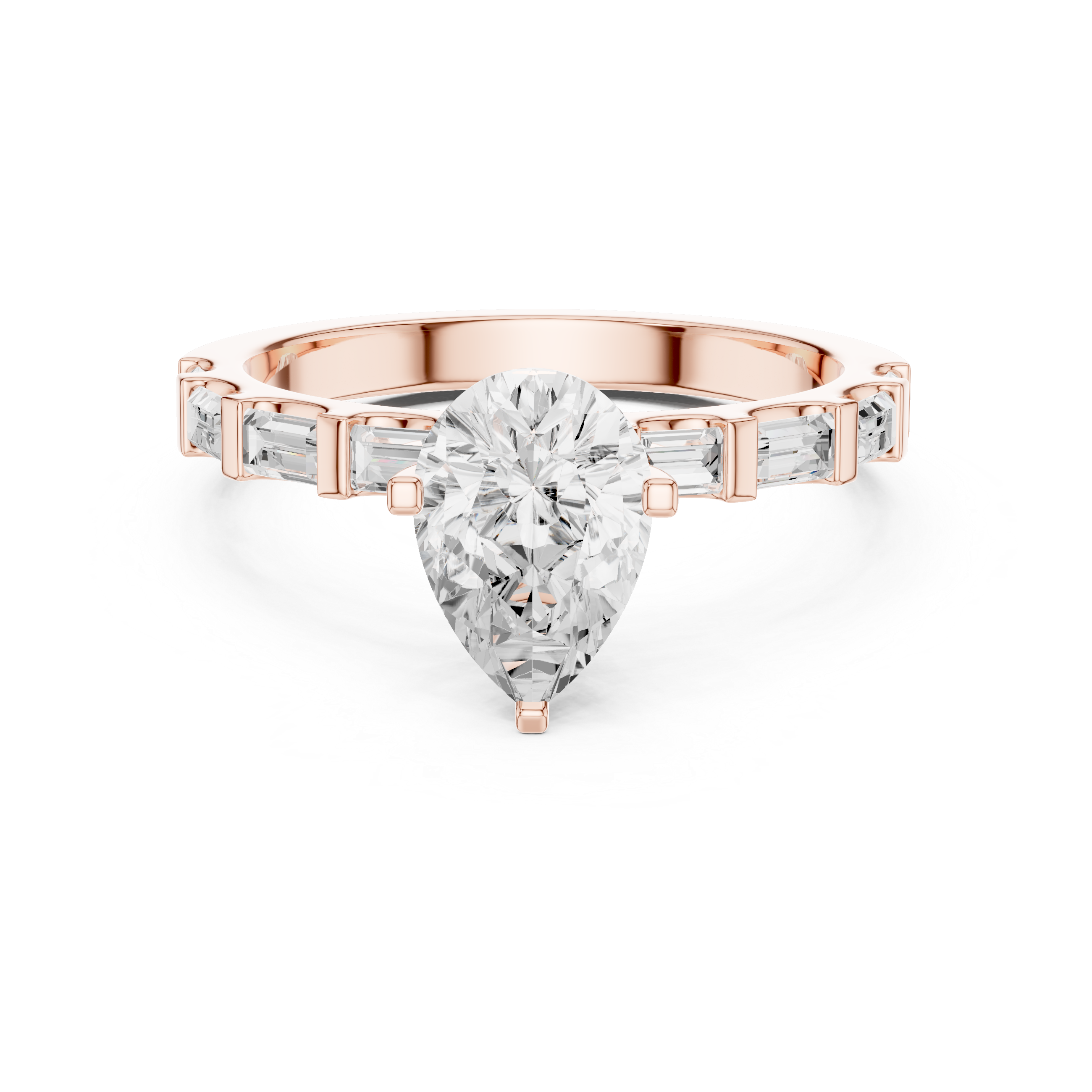 Pear Cut Solitaire Engagement Ring with Baguette Diamond Band