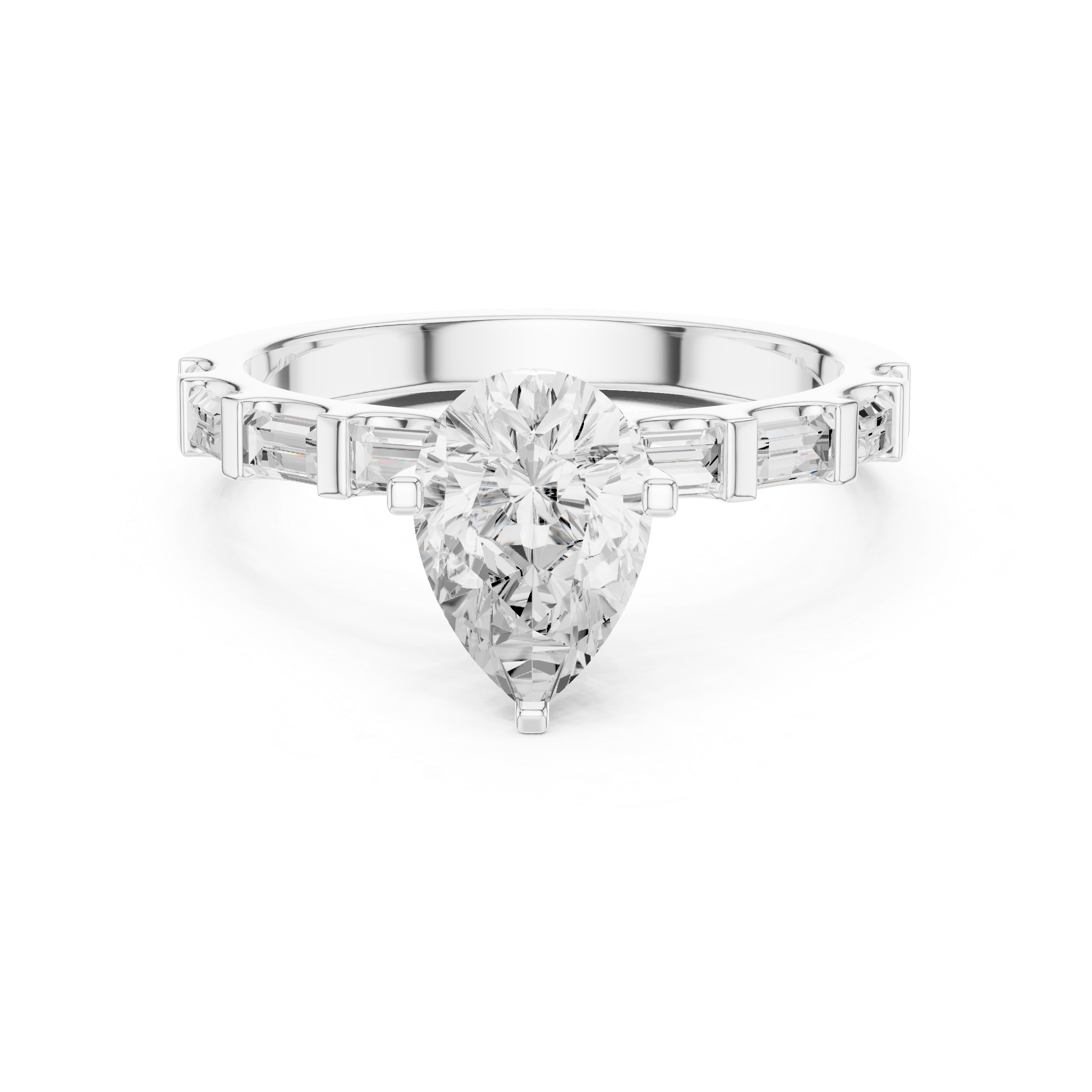 Pear Cut Solitaire Engagement Ring with Baguette Diamond Band