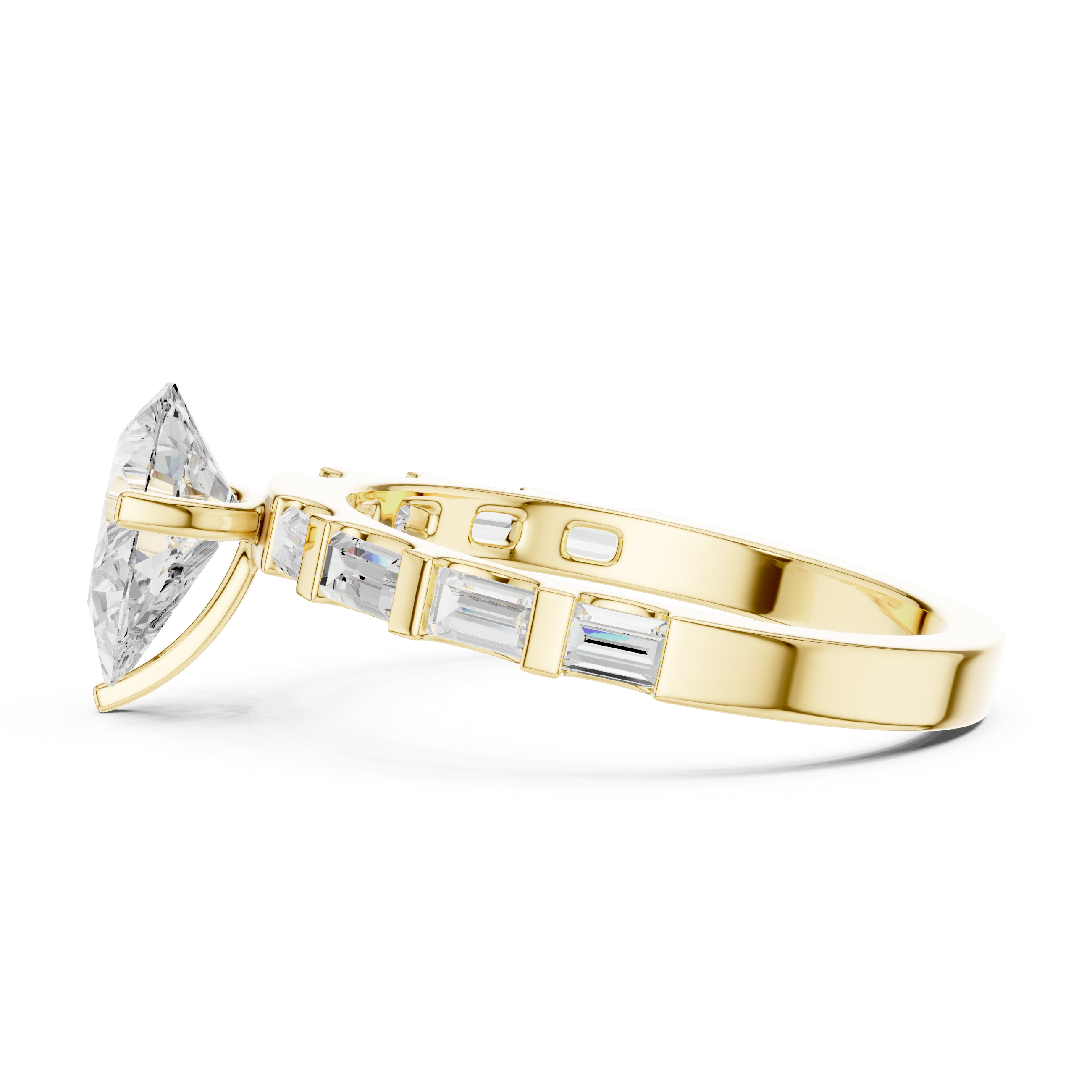 Pear Cut Solitaire Engagement Ring with Baguette Diamond Band