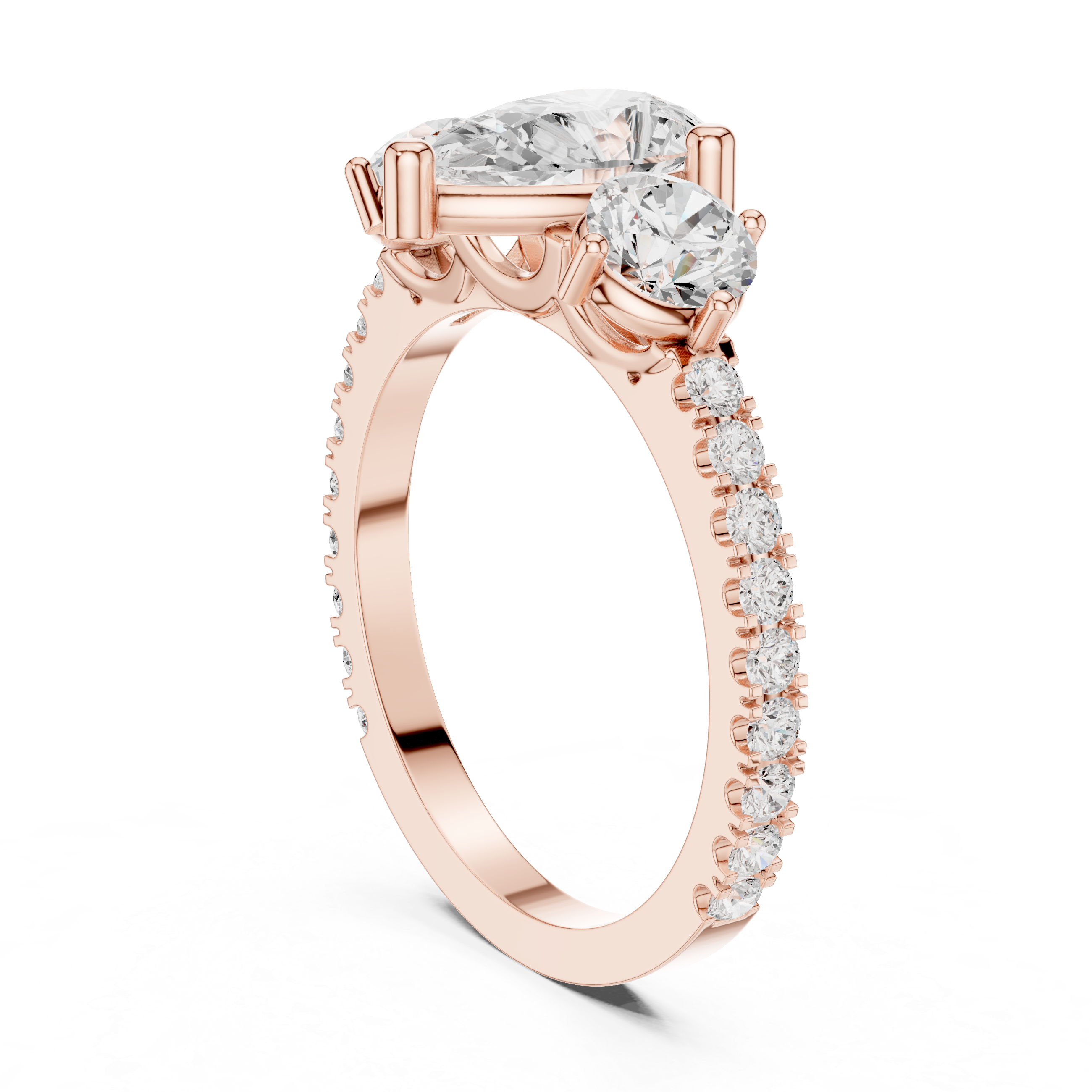 Pear Cut Three Stone Engagement Ring with Pavé Diamond Band