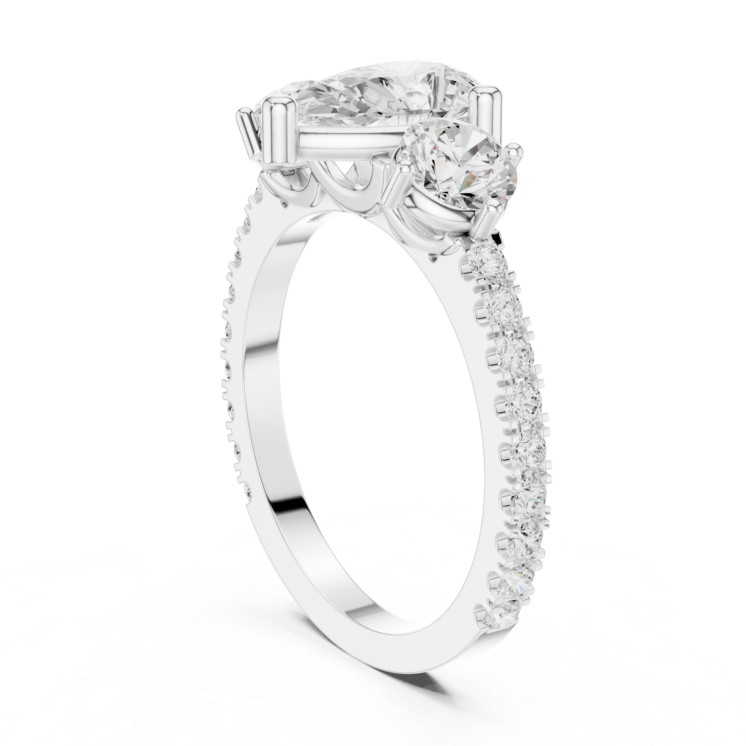 Pear Cut Three Stone Engagement Ring with Pavé Diamond Band