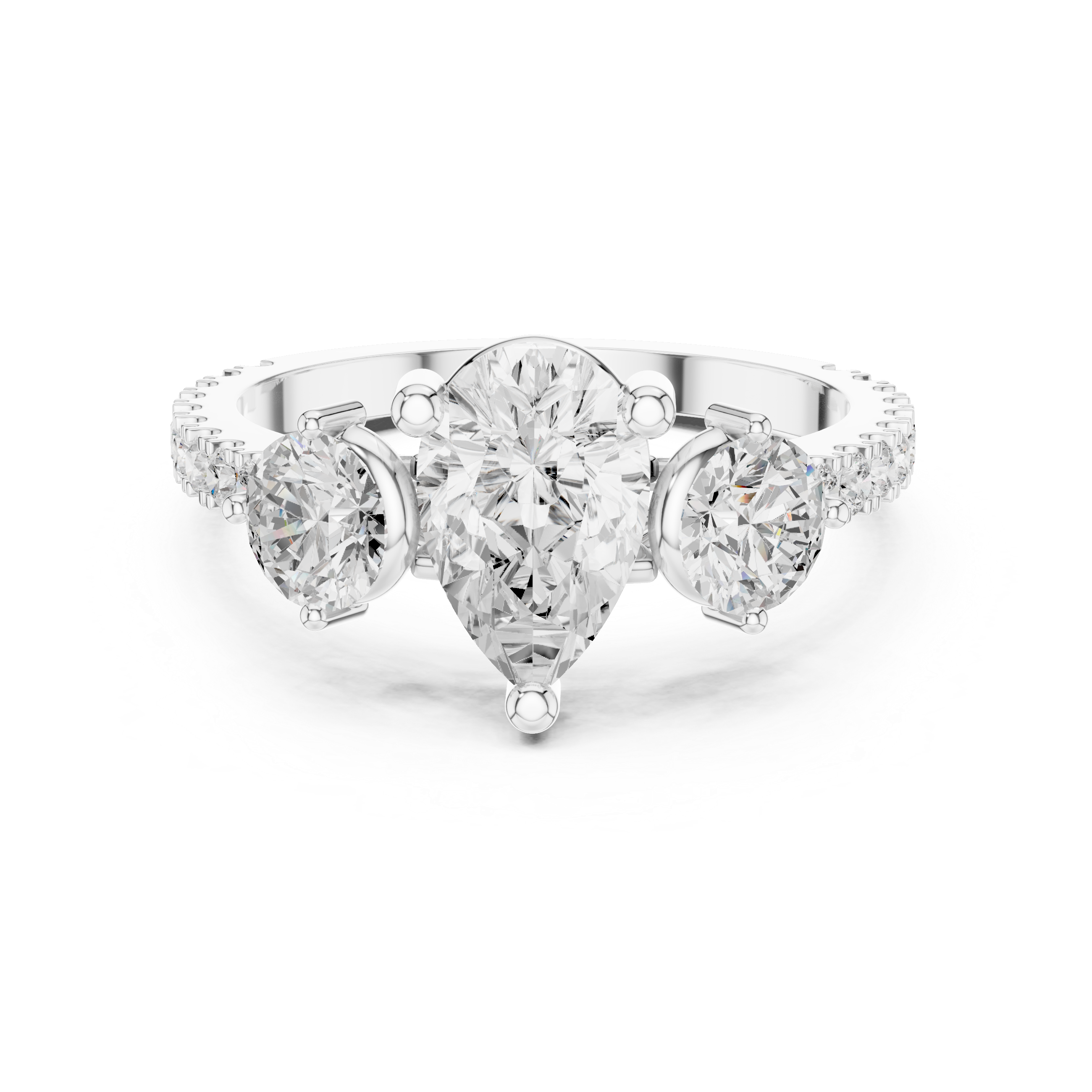 Pear Cut Three Stone Engagement Ring with Pavé Diamond Band