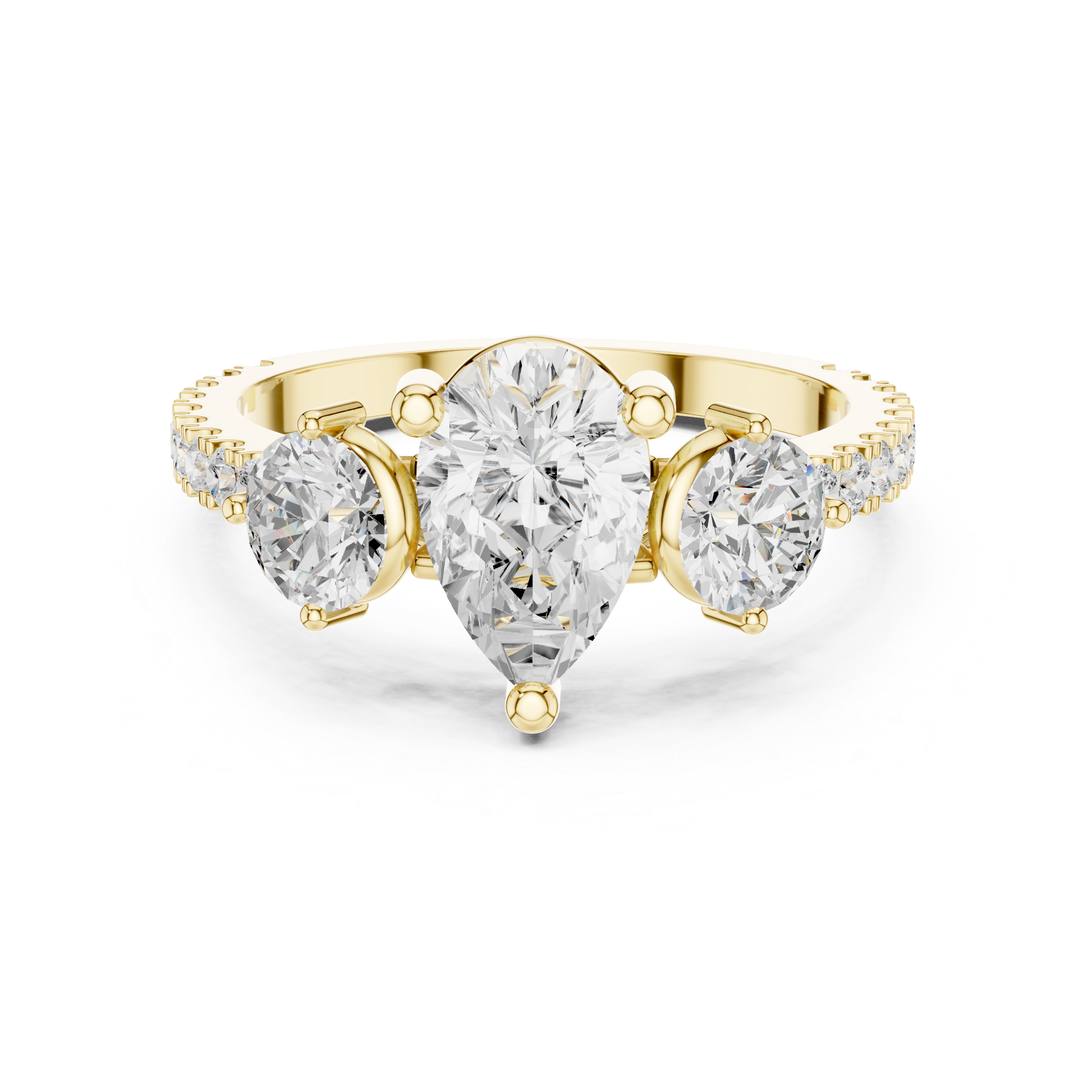 Pear Cut Three Stone Engagement Ring with Pavé Diamond Band
