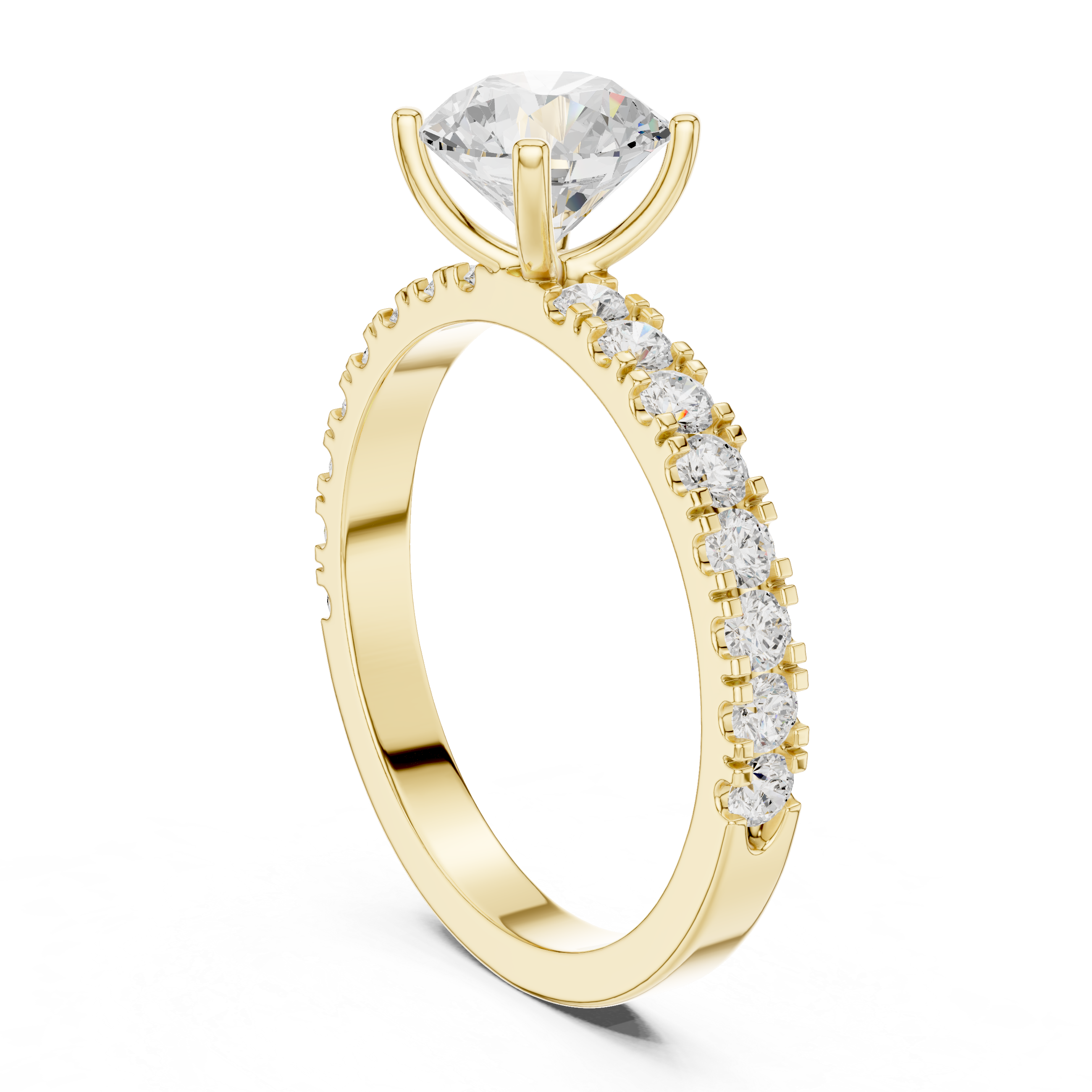 Classic Round Solitaire Engagement Ring with Pavé Diamond Band