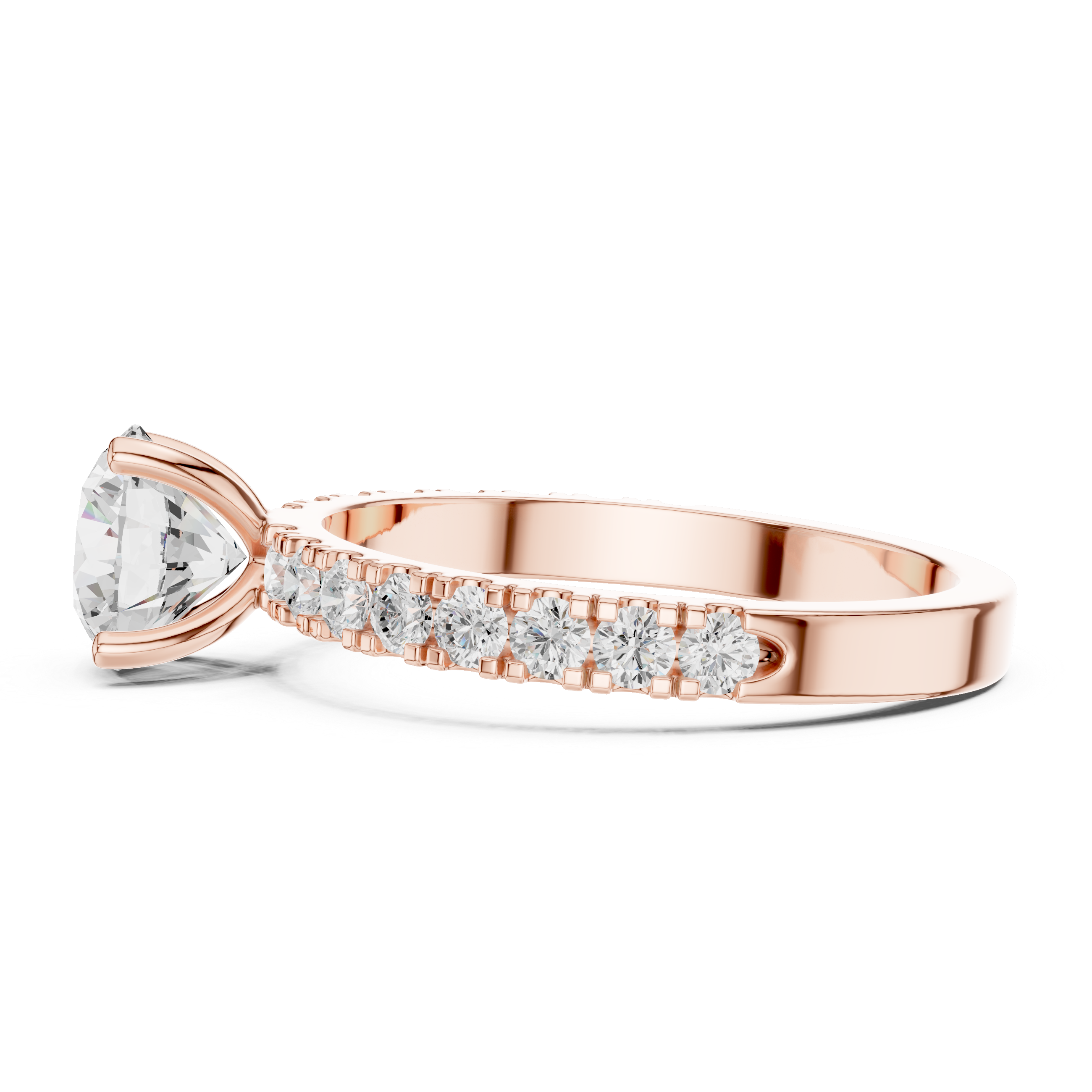 Classic Round Solitaire Engagement Ring with Pavé Diamond Band