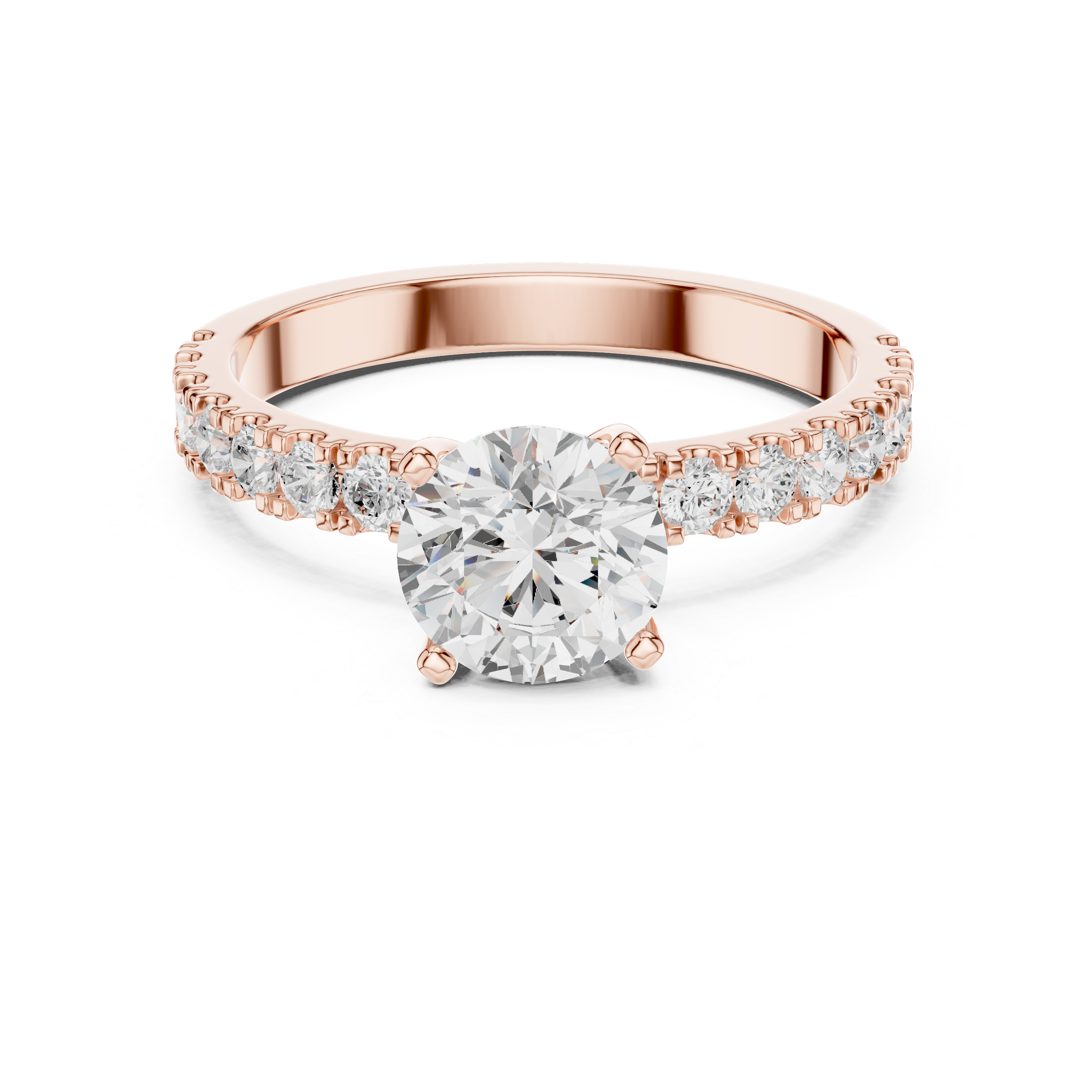 Classic Round Solitaire Engagement Ring with Pavé Diamond Band
