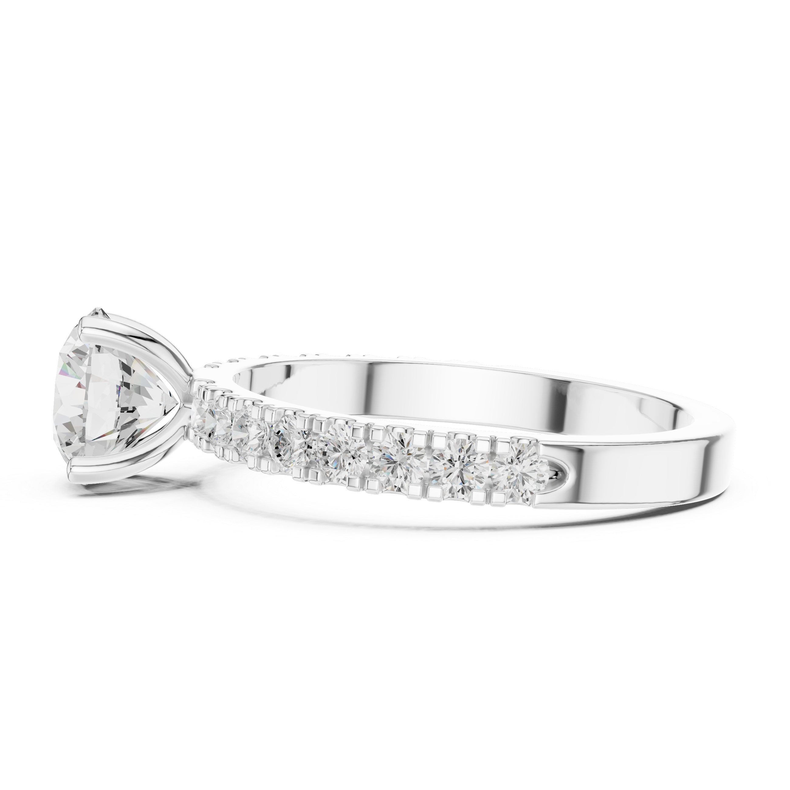 Classic Round Solitaire Engagement Ring with Pavé Diamond Band