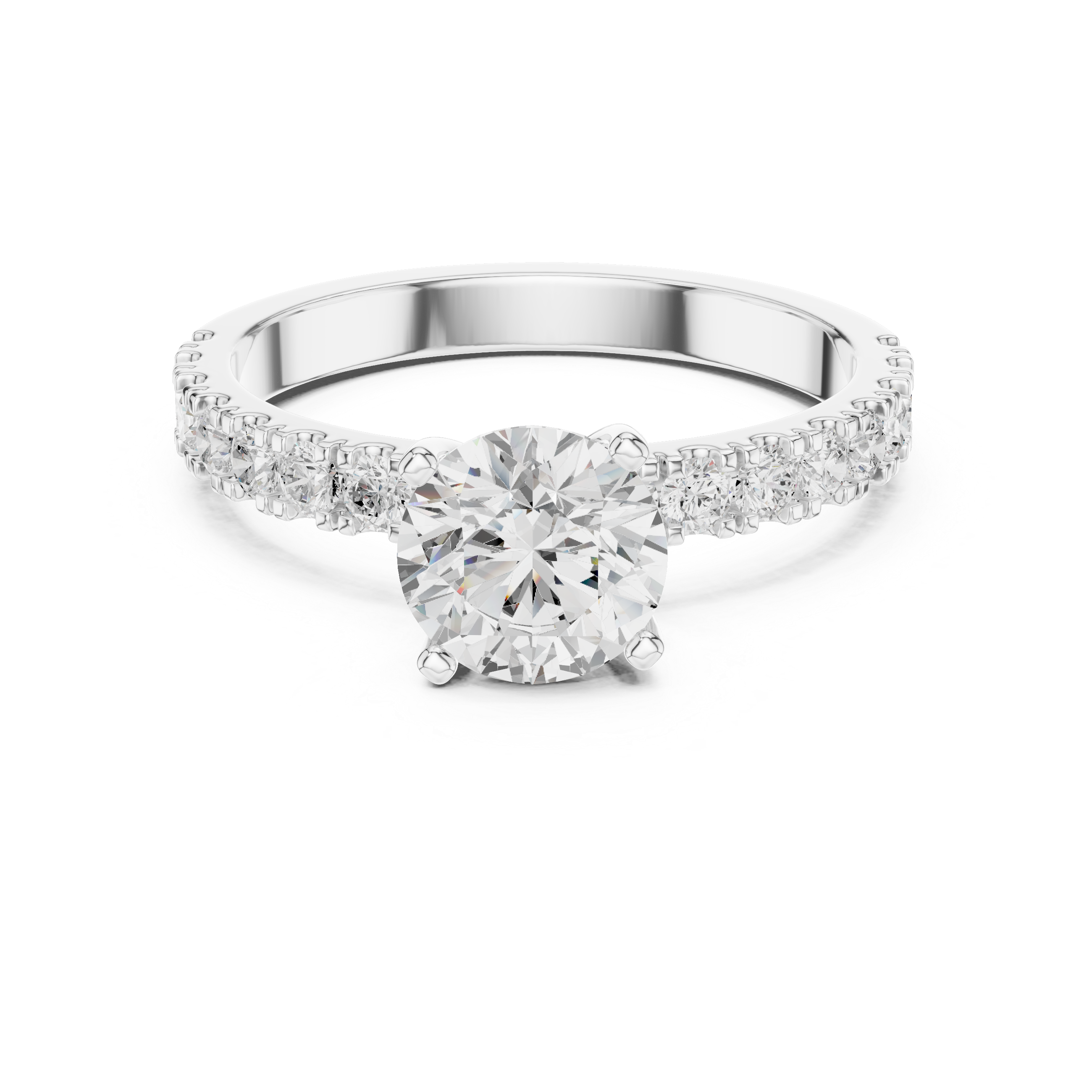 Classic Round Solitaire Engagement Ring with Pavé Diamond Band
