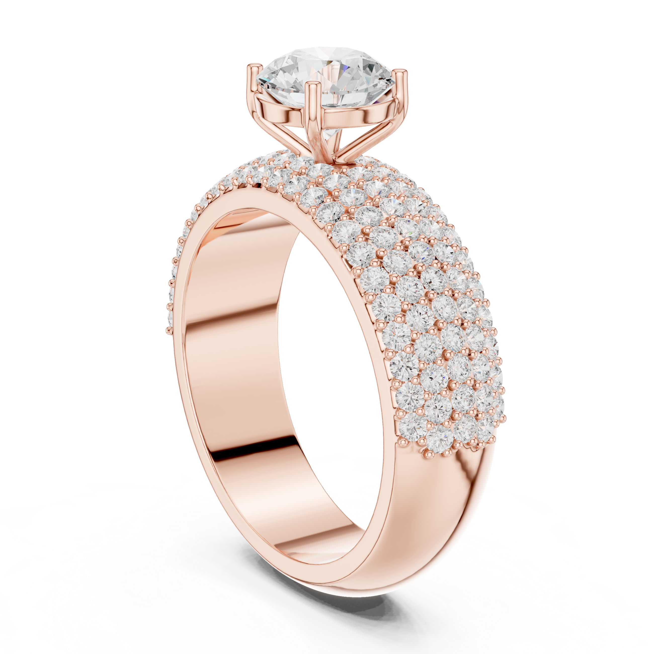 Luxury Multi-Row Pavé Round Cut Engagement Ring