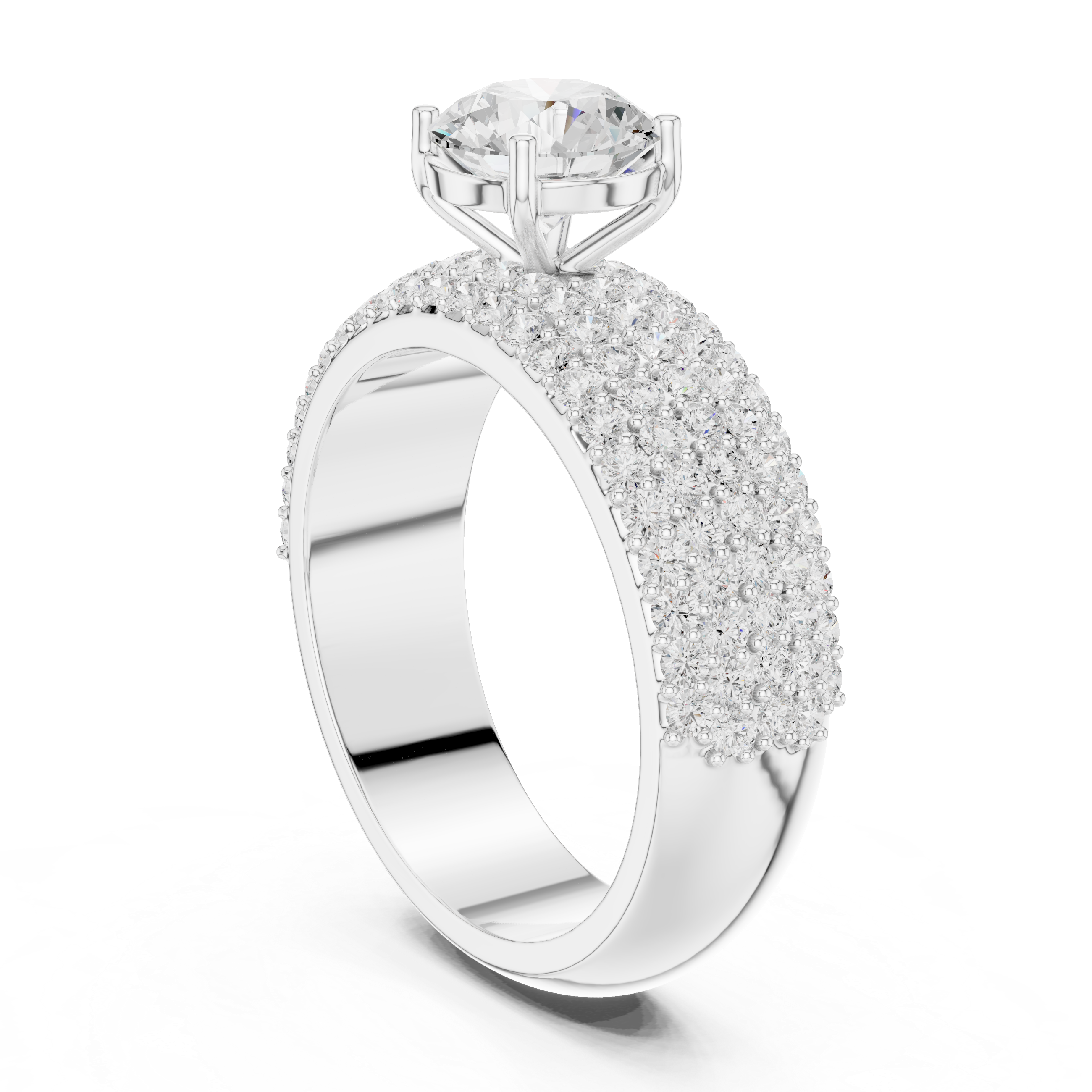 Luxury Multi-Row Pavé Round Cut Engagement Ring