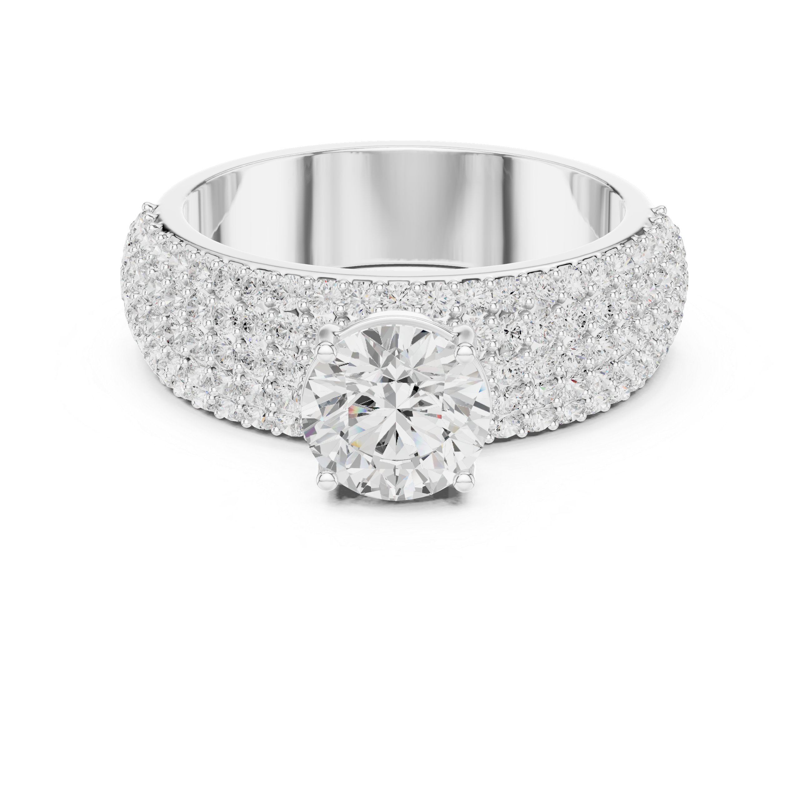 Luxury Multi-Row Pavé Round Cut Engagement Ring