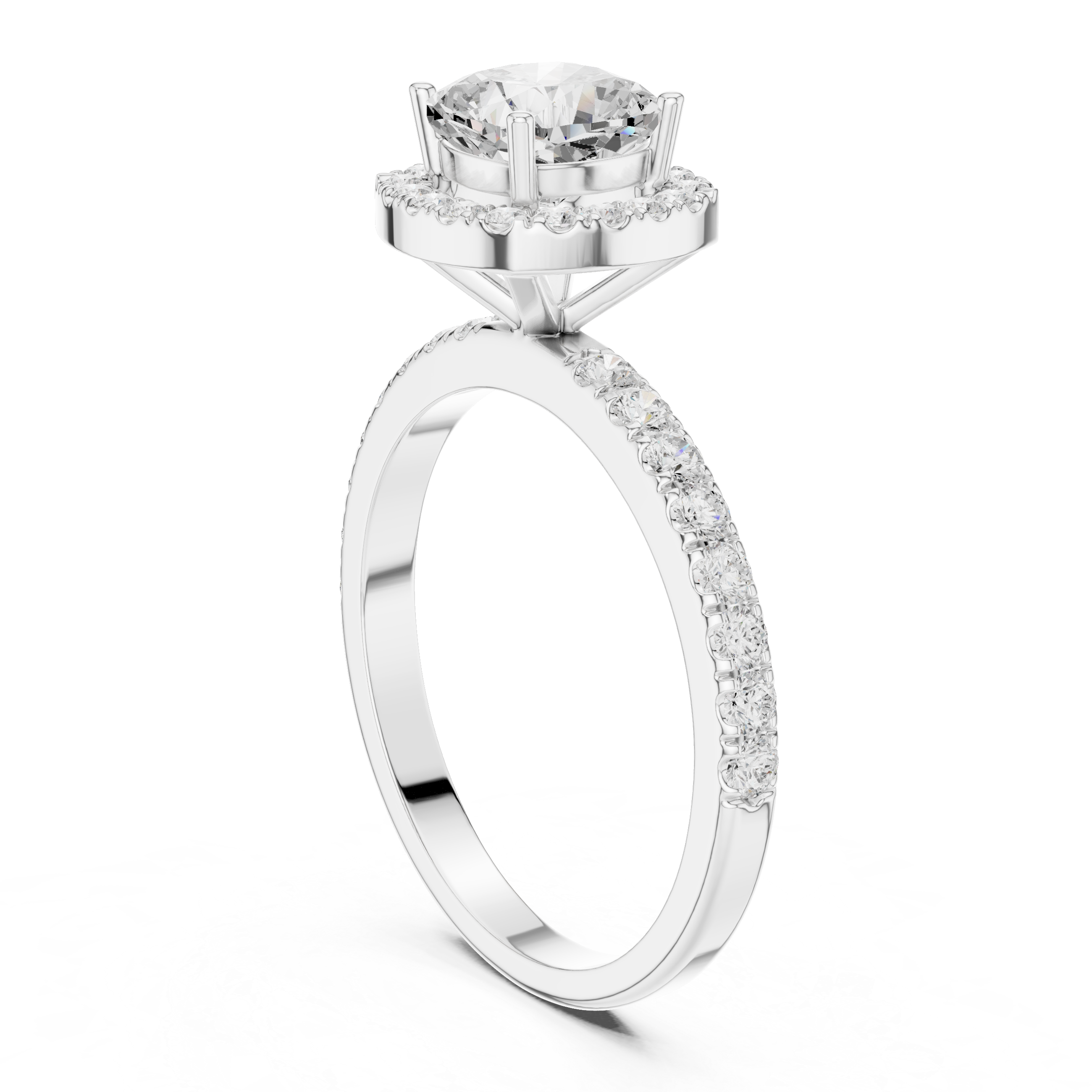 Cushion Cut Halo Engagement Ring with Pavé Diamond Band
