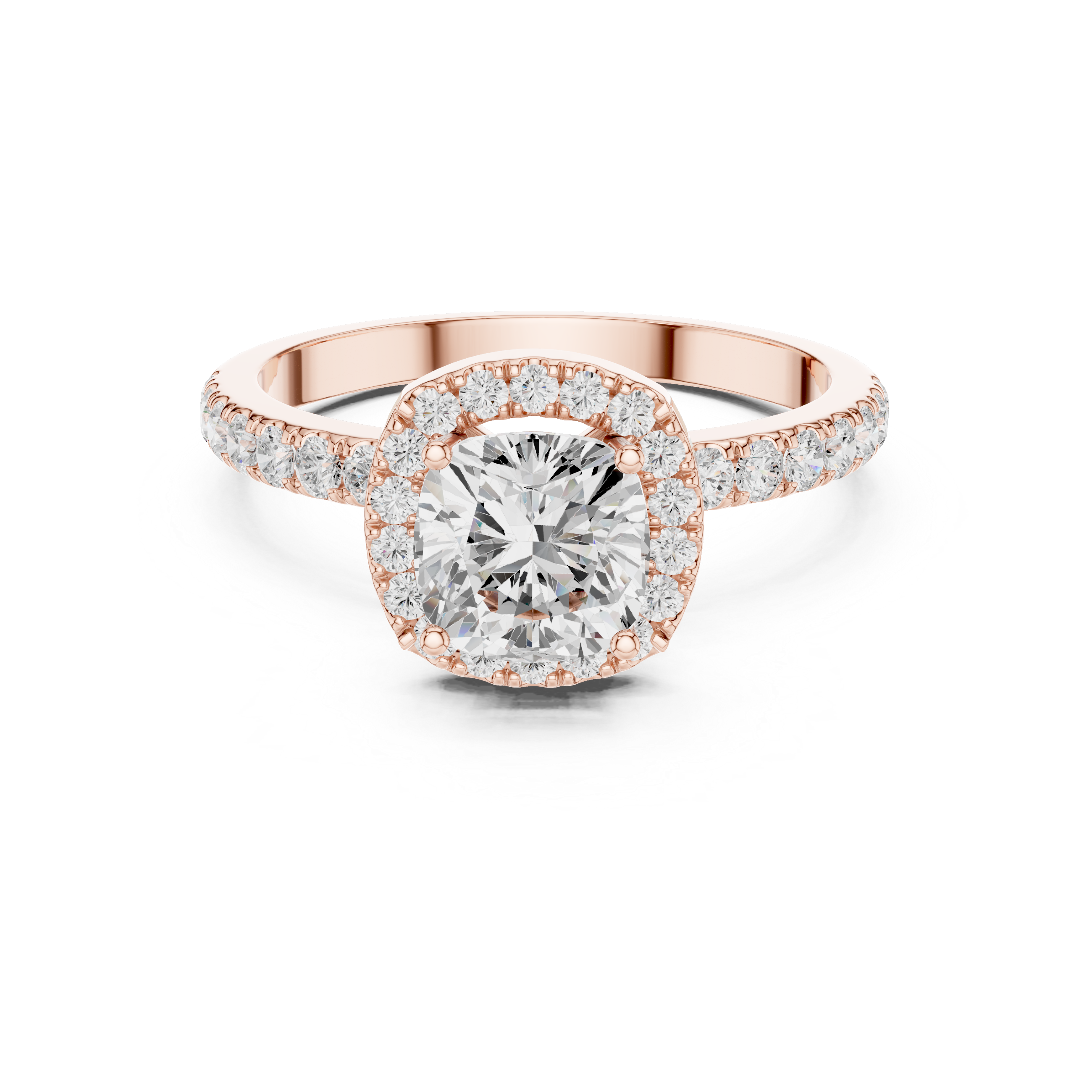 Cushion Cut Halo Engagement Ring with Pavé Diamond Band