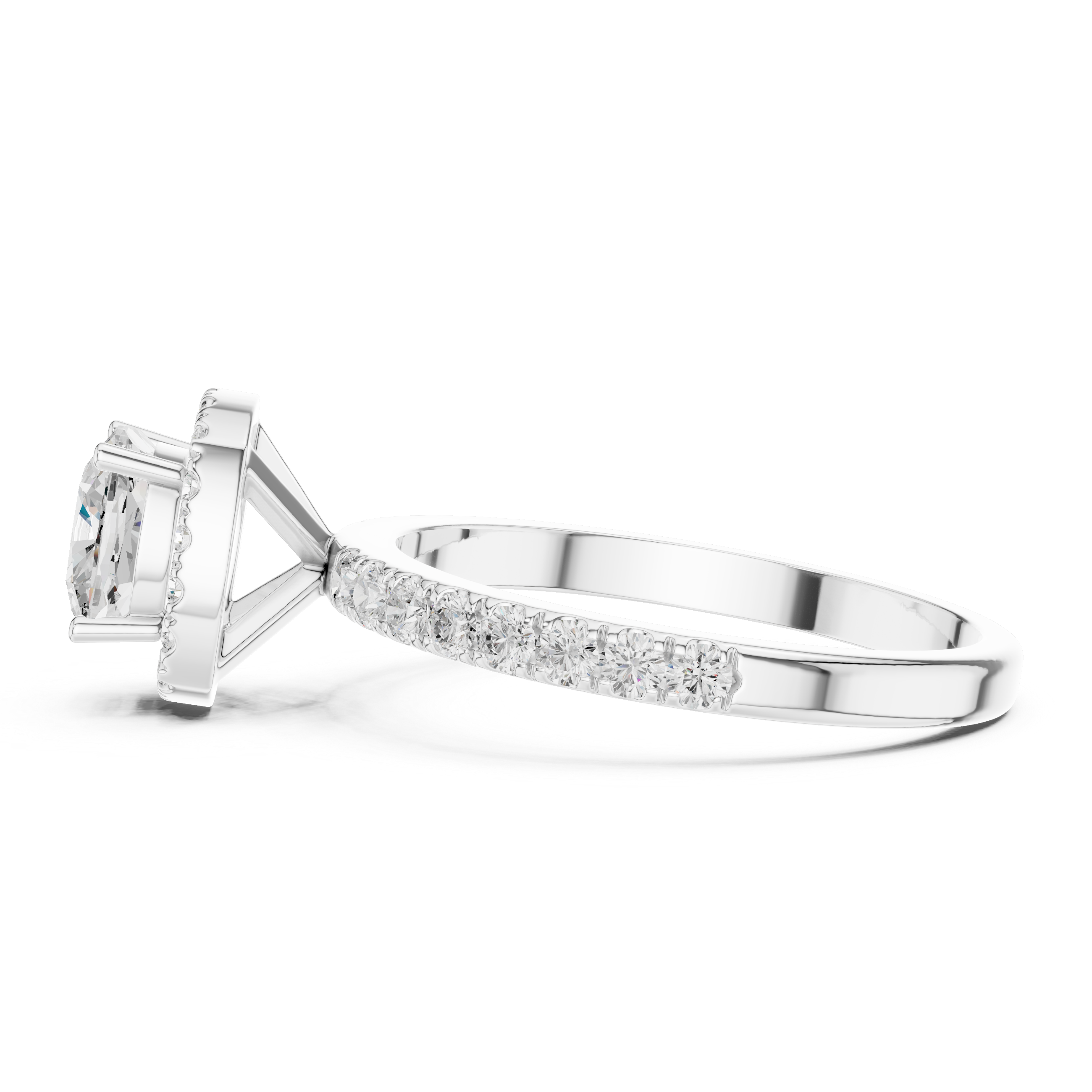 Cushion Cut Halo Engagement Ring with Pavé Diamond Band