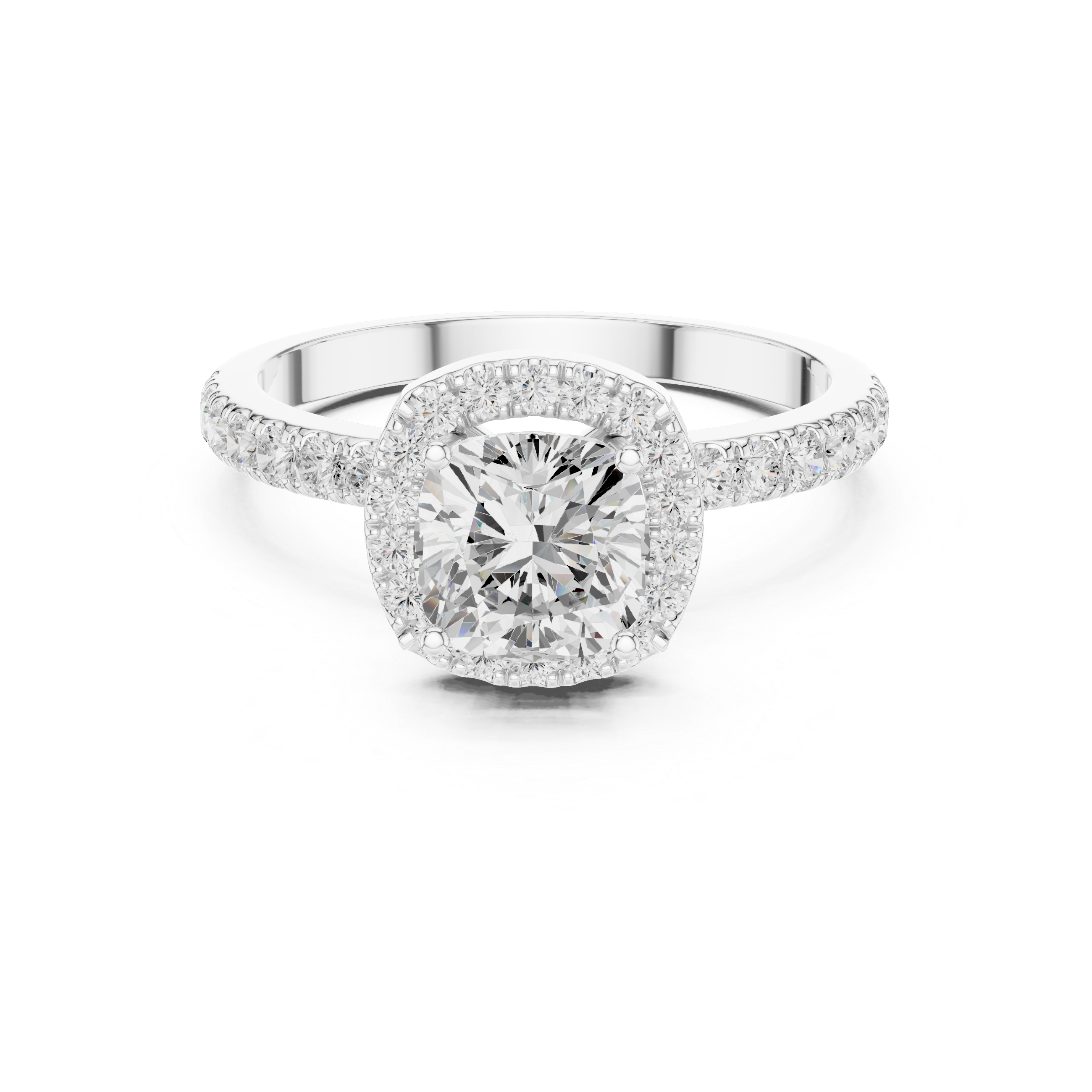 Cushion Cut Halo Engagement Ring with Pavé Diamond Band