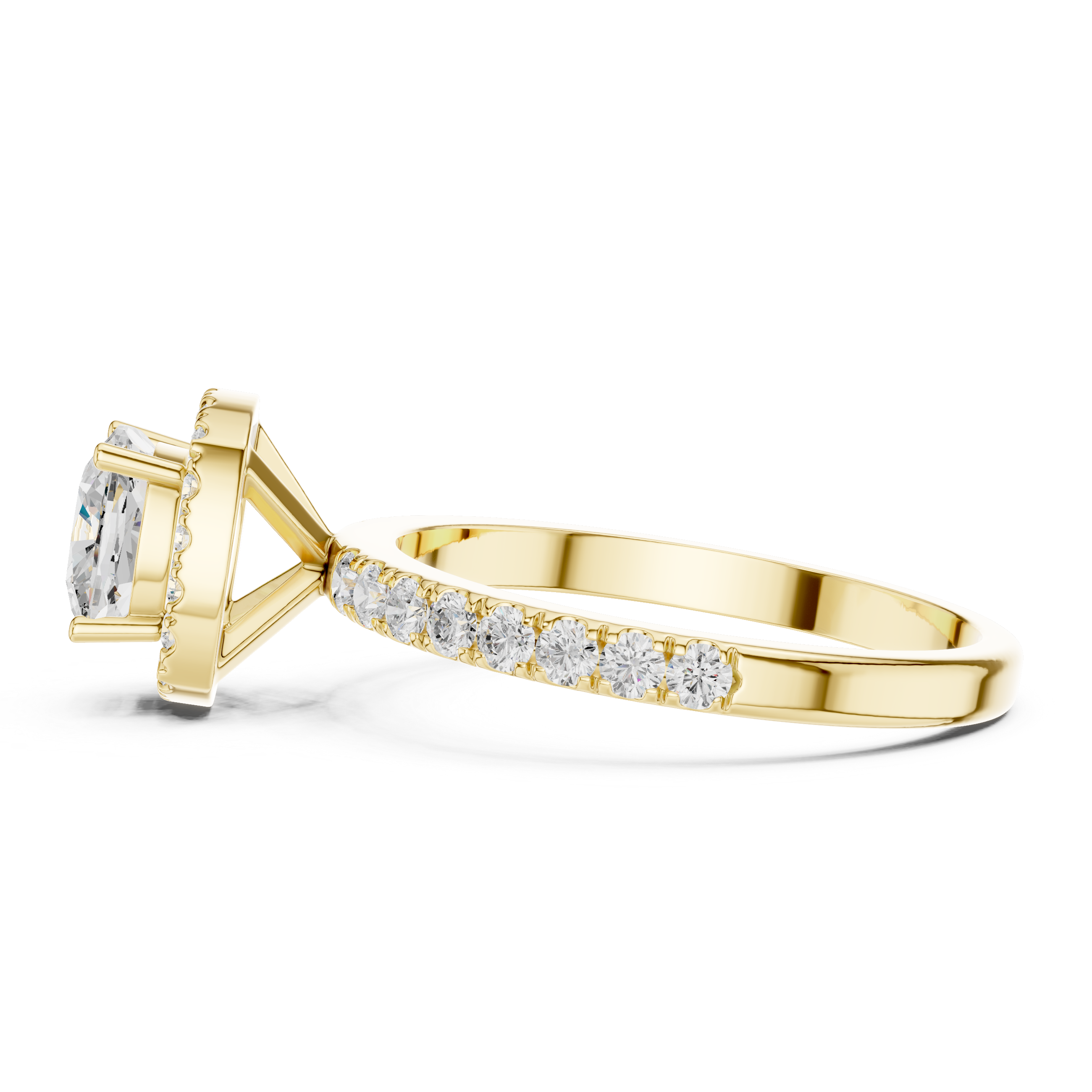 Cushion Cut Halo Engagement Ring with Pavé Diamond Band