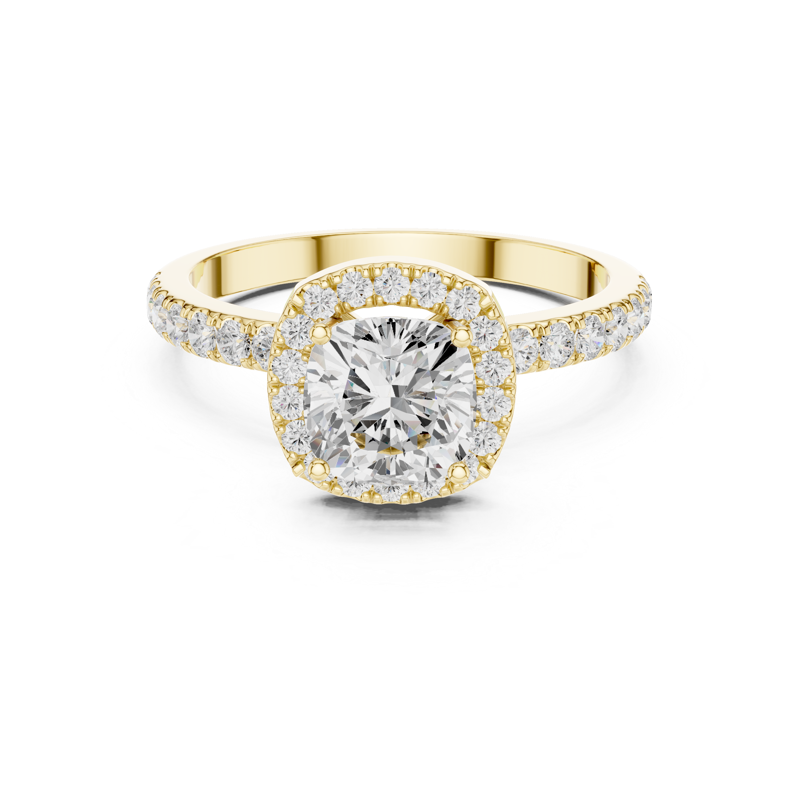 Cushion Cut Halo Engagement Ring with Pavé Diamond Band
