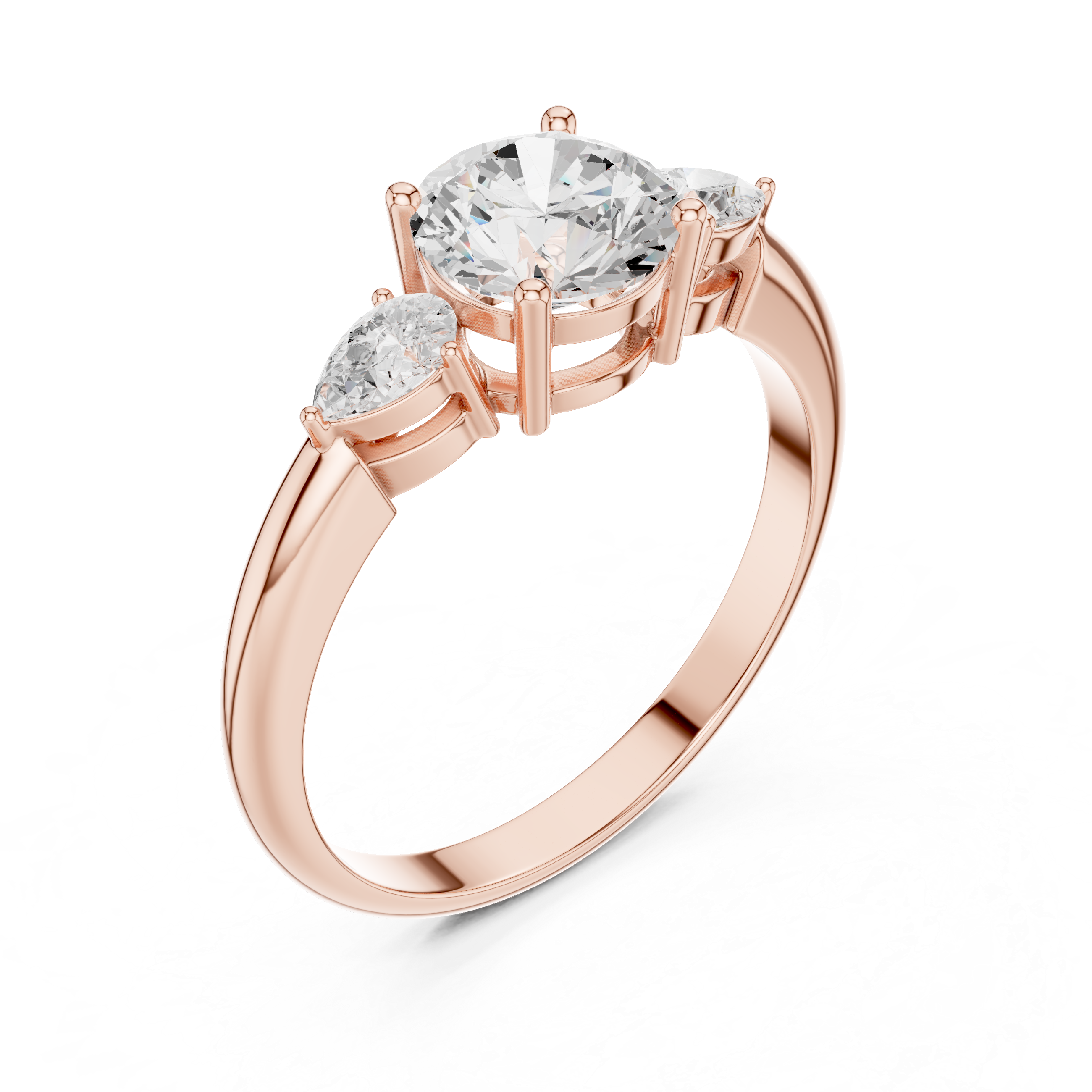 Round Brilliant Three-Stone Engagement Ring with Pear Side Diamonds